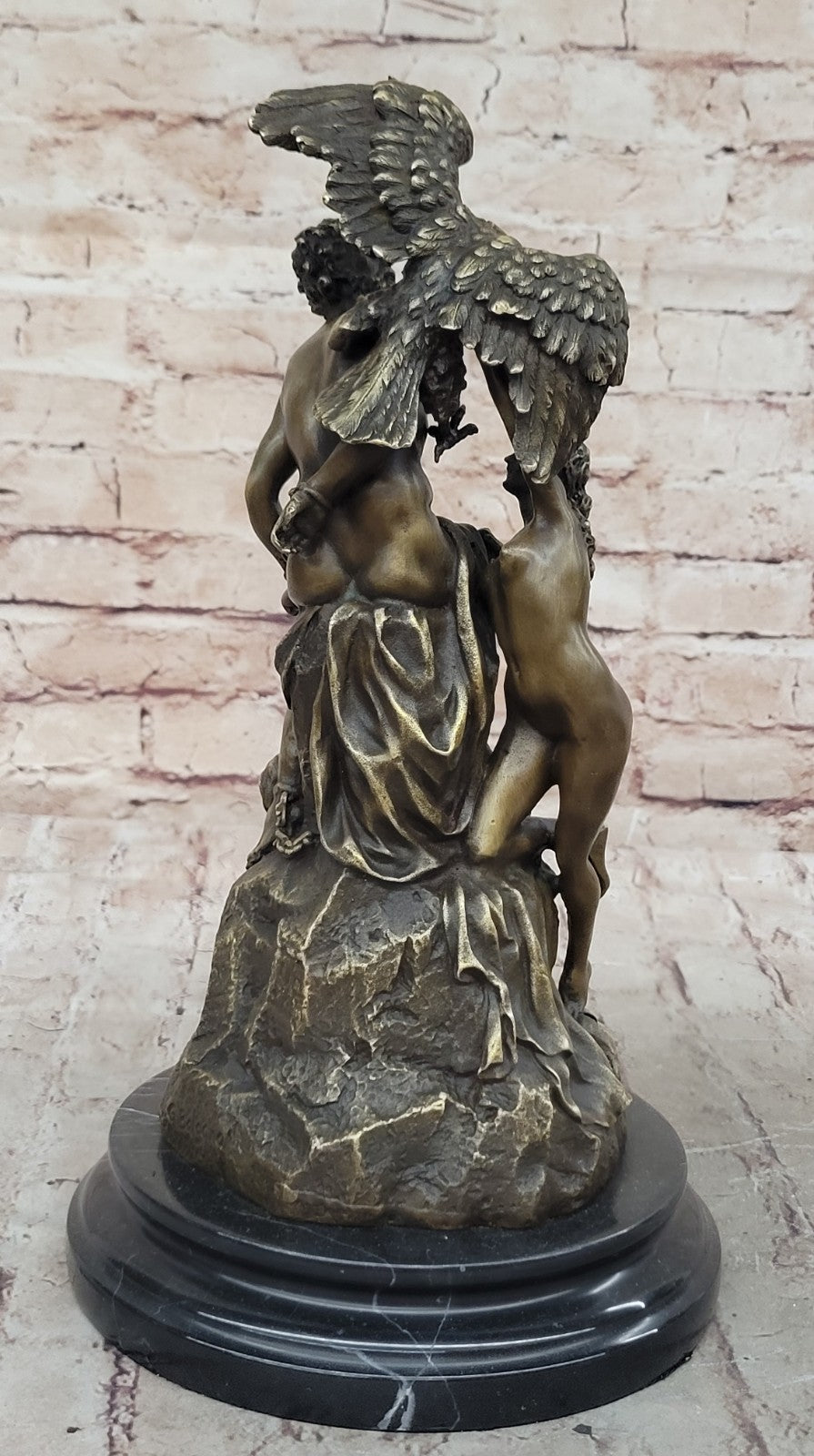 Art Deco Zeus and Eagle Bronze Sculpture Hot Cast Marble Base Figurine Figure