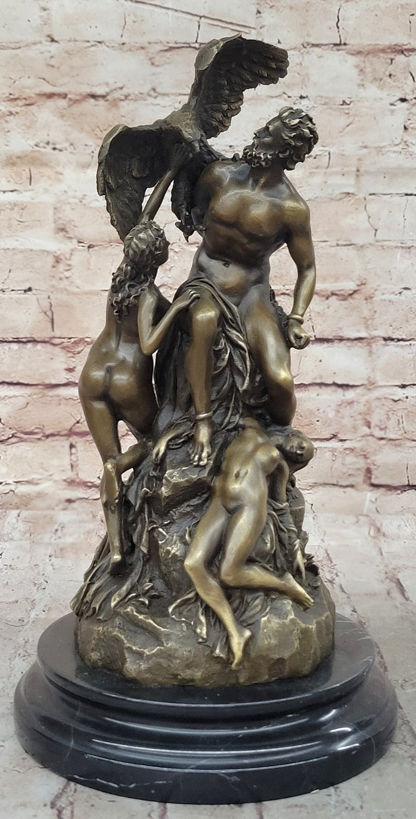 Art Deco Zeus and Eagle Bronze Sculpture Hot Cast Marble Base Figurine Figure
