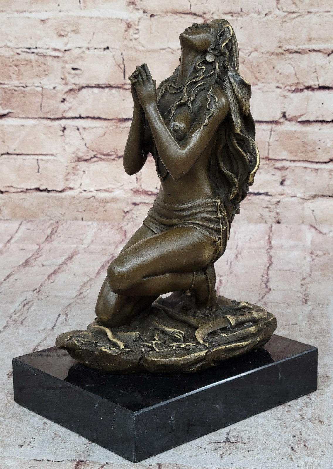 Art Deco Nude Indian Goddess by Italian Artist Aldo Vitaleh Bronze Sculpture