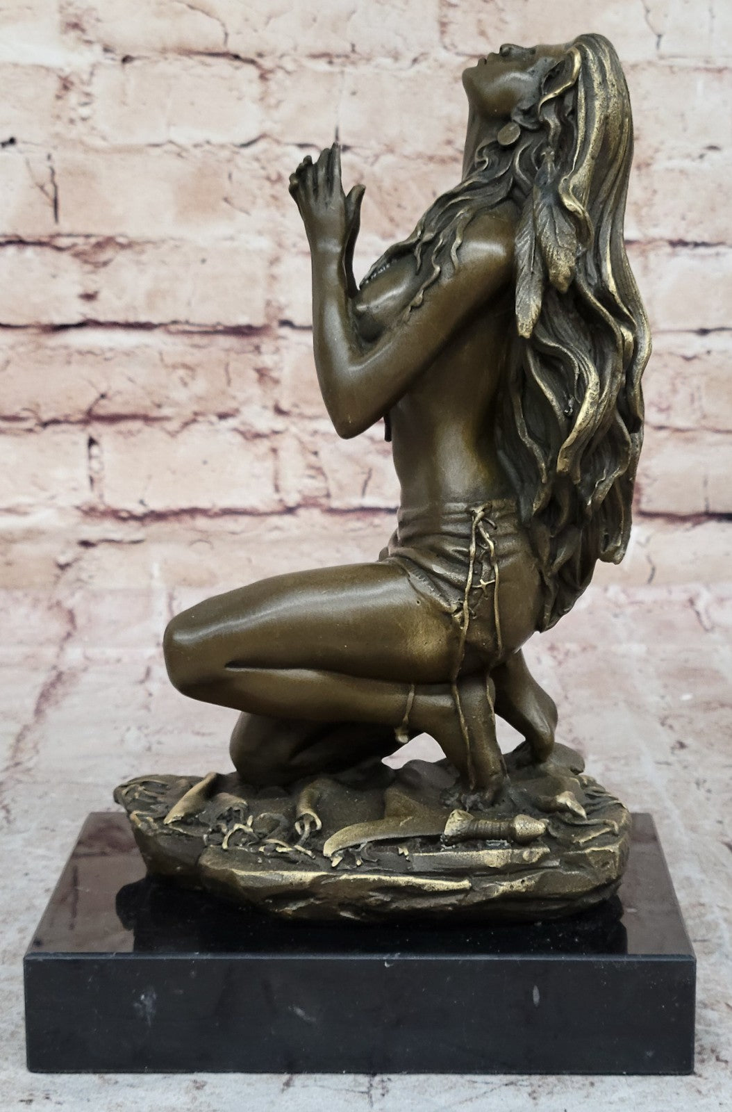 Art Deco Nude Indian Goddess by Italian Artist Aldo Vitaleh Bronze Sculpture