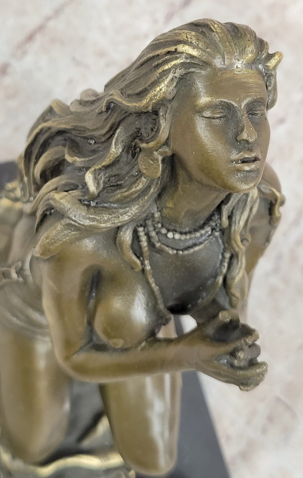 Art Deco Nude Goddess Statue by Italian Artist Aldo Vitaleh Bronze Sculpture