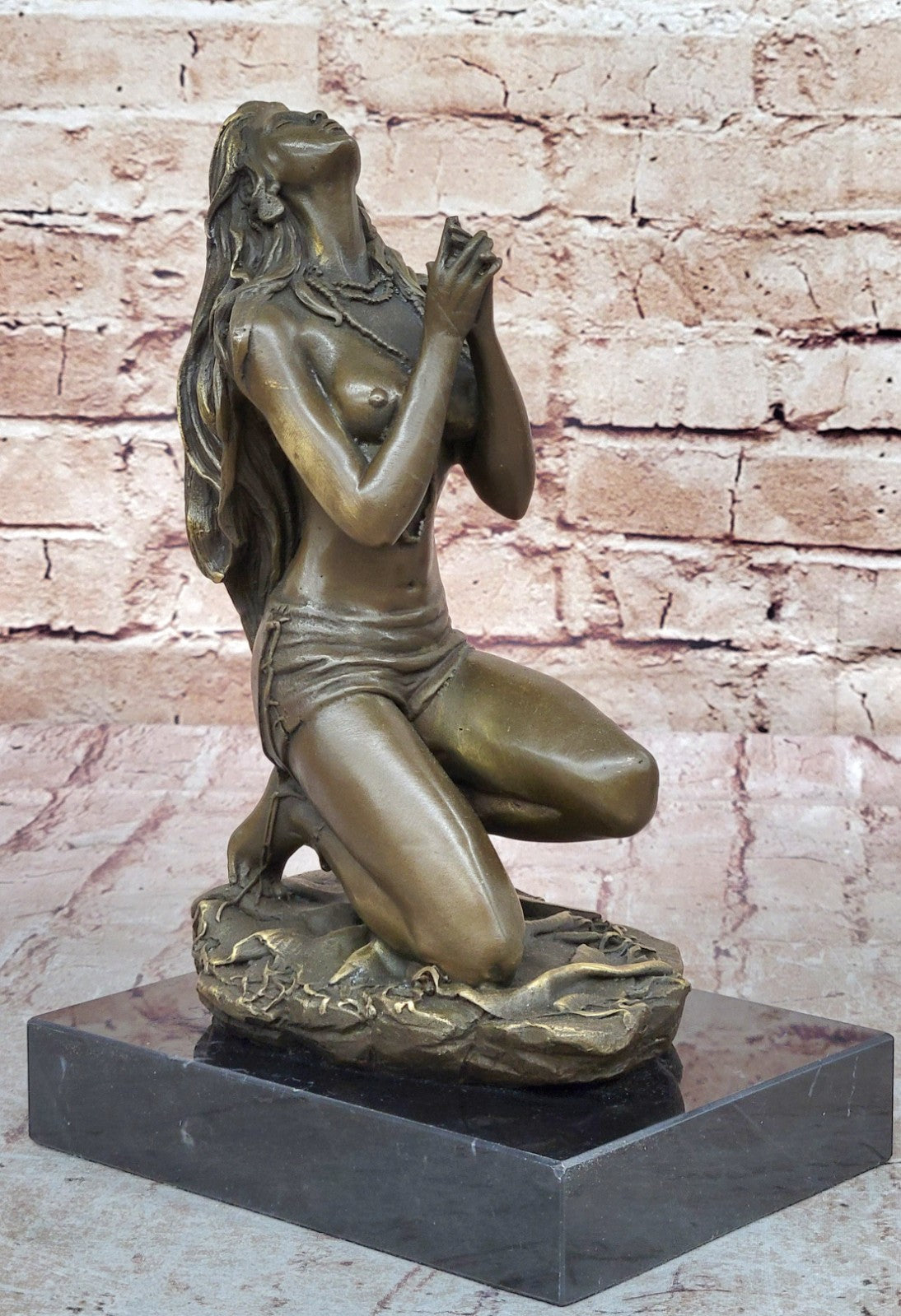 Art Deco Nude Indian Goddess by Italian Artist Aldo Vitaleh Bronze Sculpture