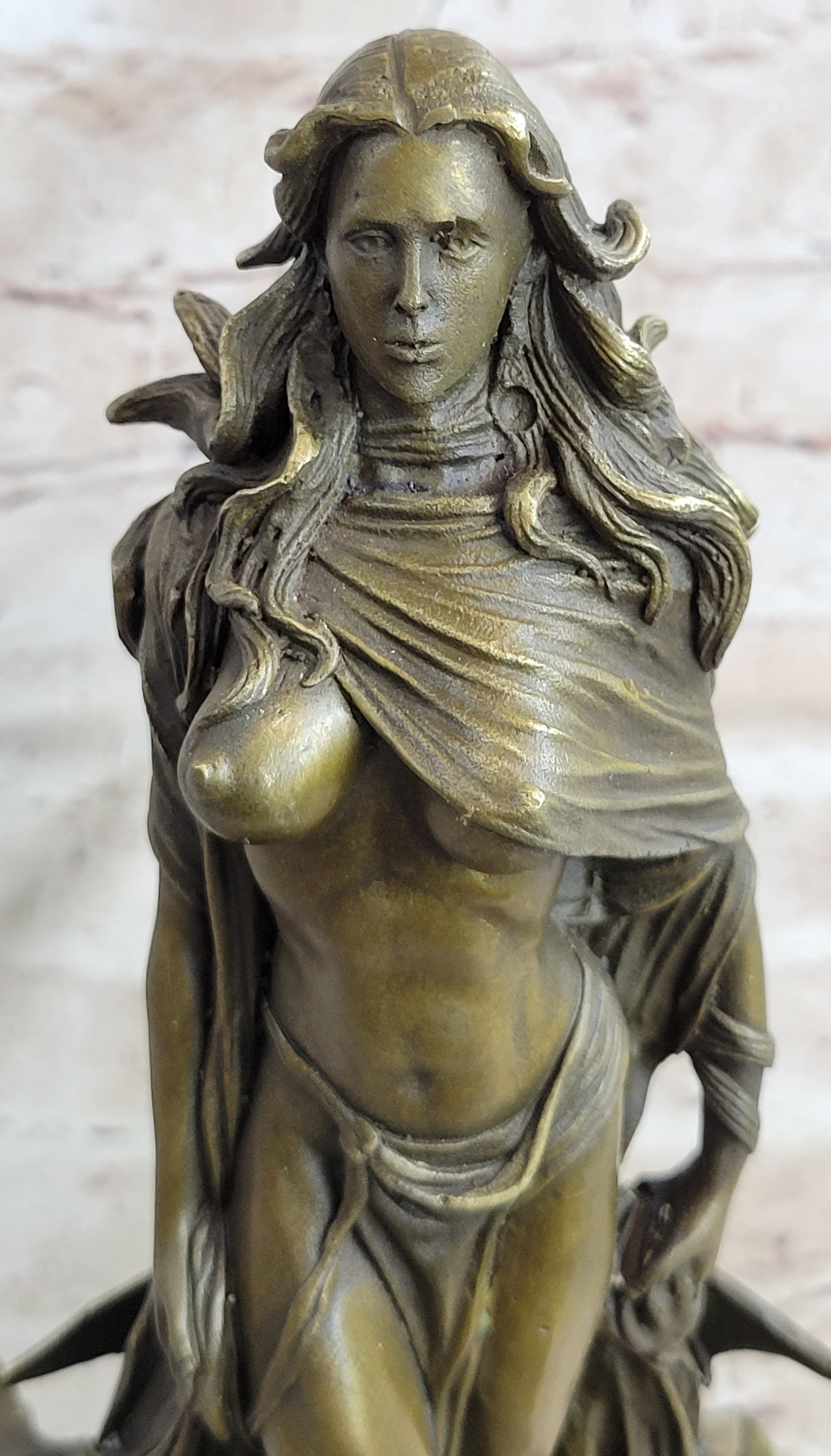 French Sexy Sorceress Nude Curvaceous Body Bronze Marble Statue Hot Cast Figure