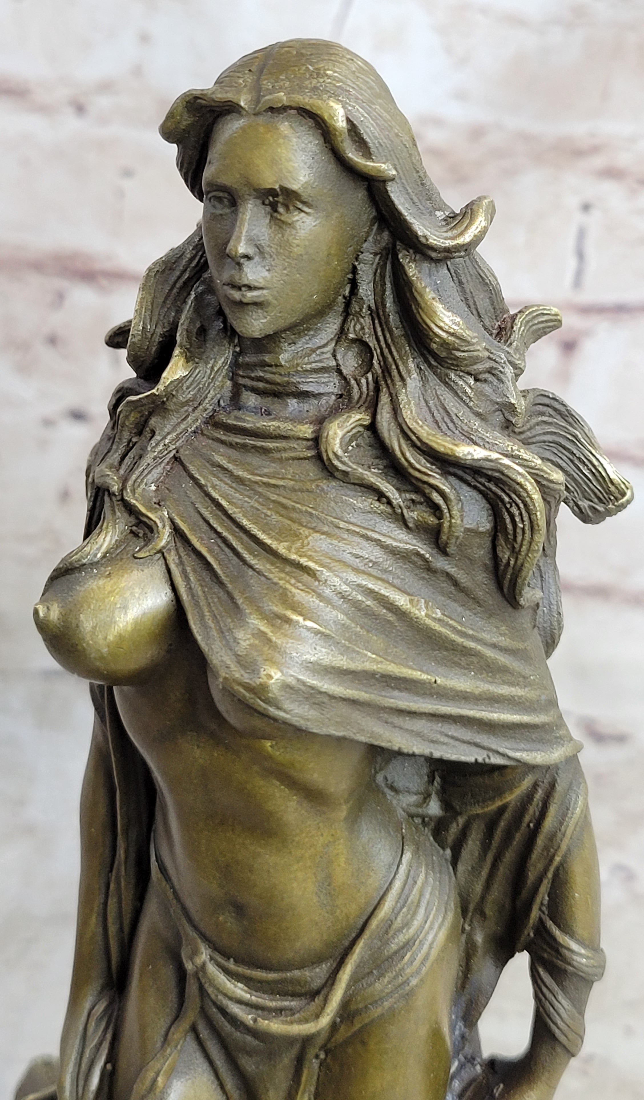 French Sexy Sorceress Nude Curvaceous Body Bronze Marble Statue Hot Cast Figure