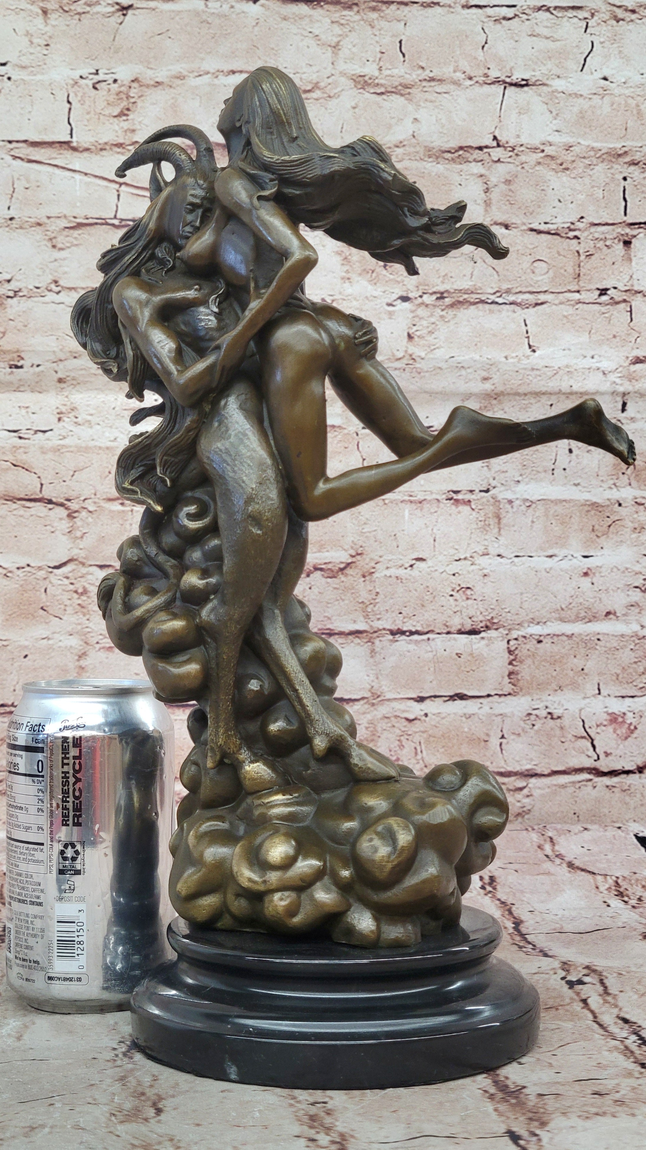 Buy Devil and Nude Female Classic Bronze Sculpture – Mythical Satyr Art Figurine with Marble Base for Sale