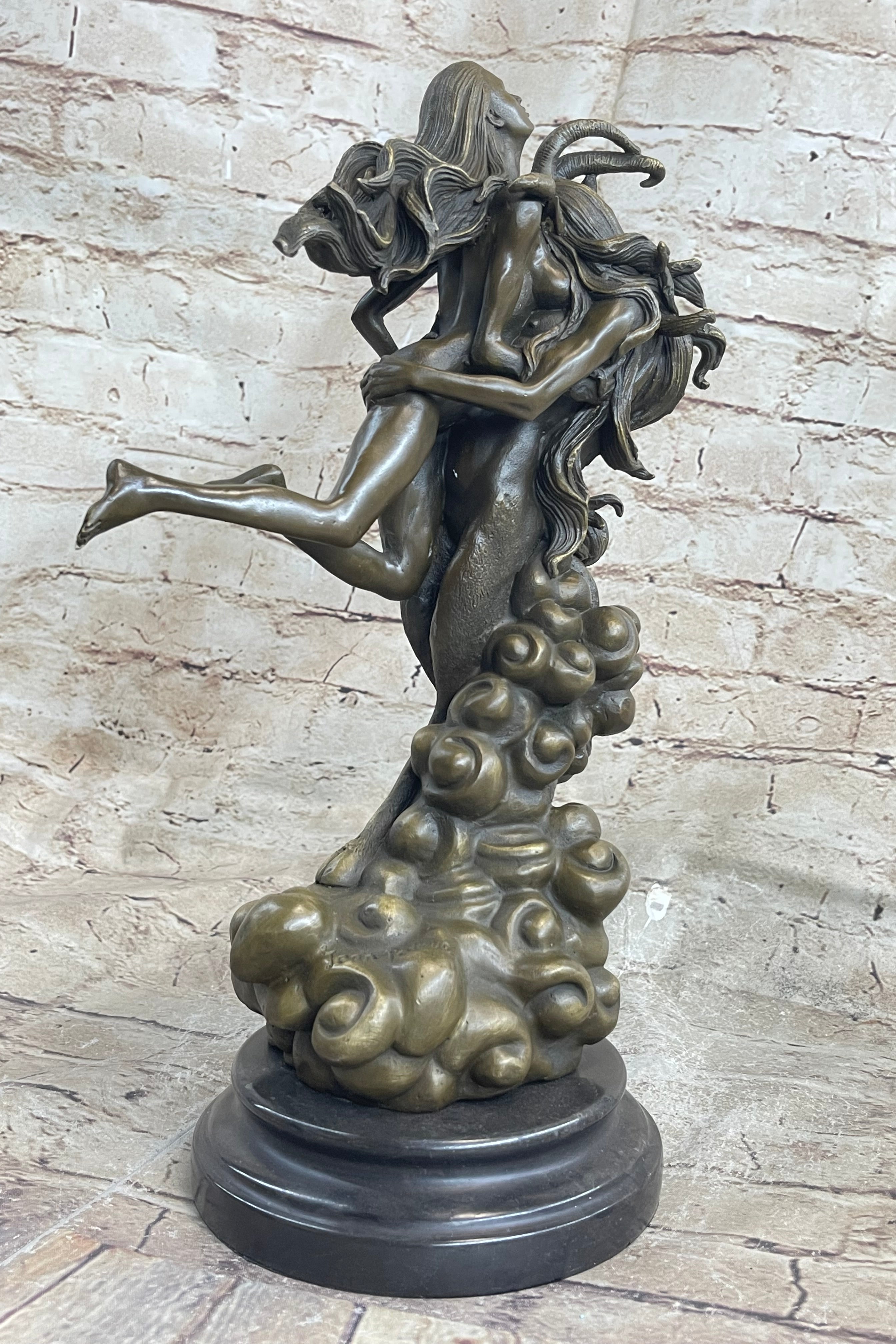 Devil and Nude Female Classic Bronze Sculpture Marble Base Figurine Decoration
