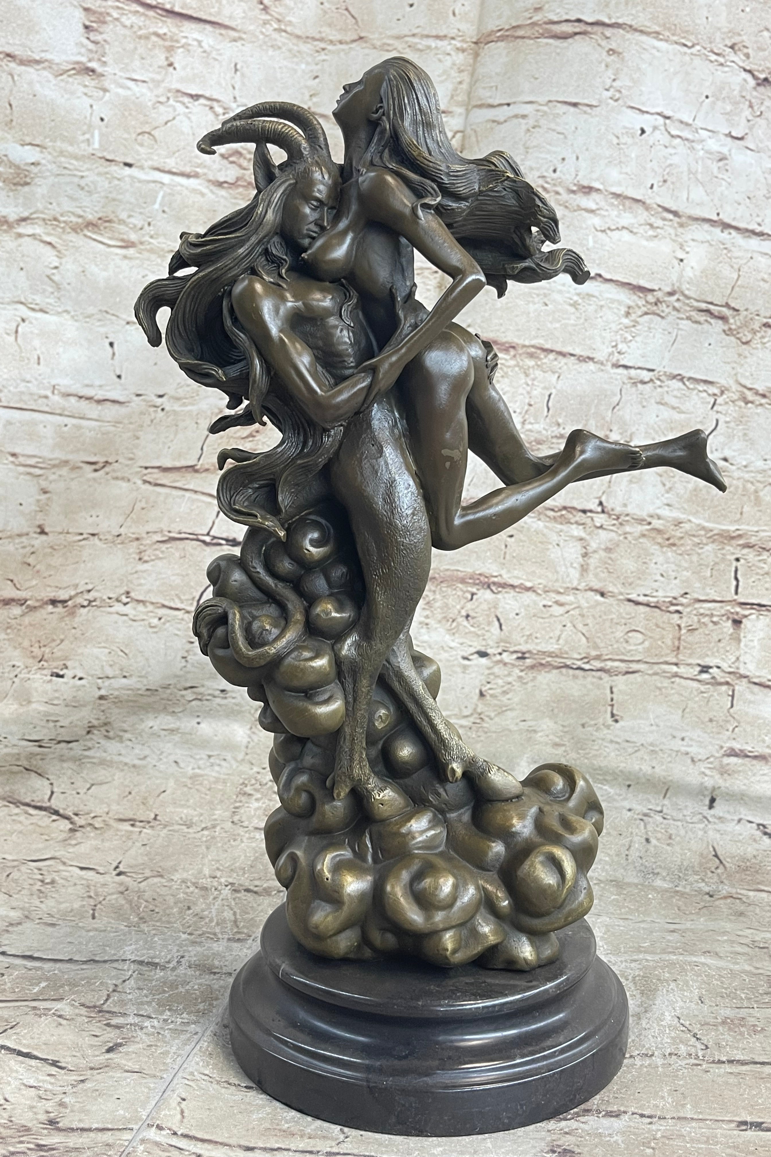 Devil and Nude Female Classic Bronze Sculpture Marble Base Figurine Decoration