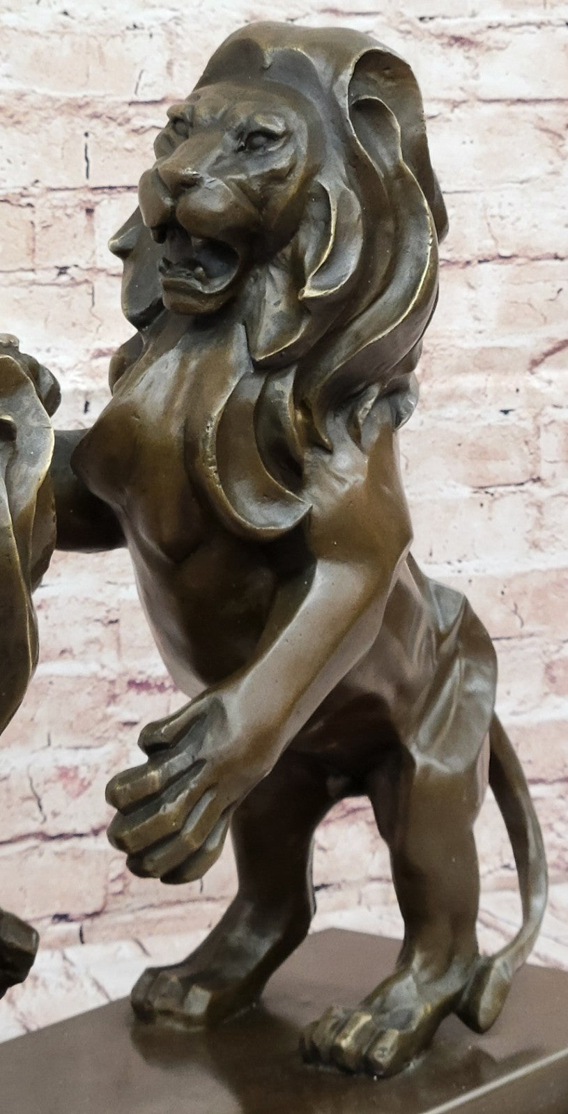 Hand Made Mid Century Modern Abstract 2 Lions Genuine Bronze Sculpture Decor