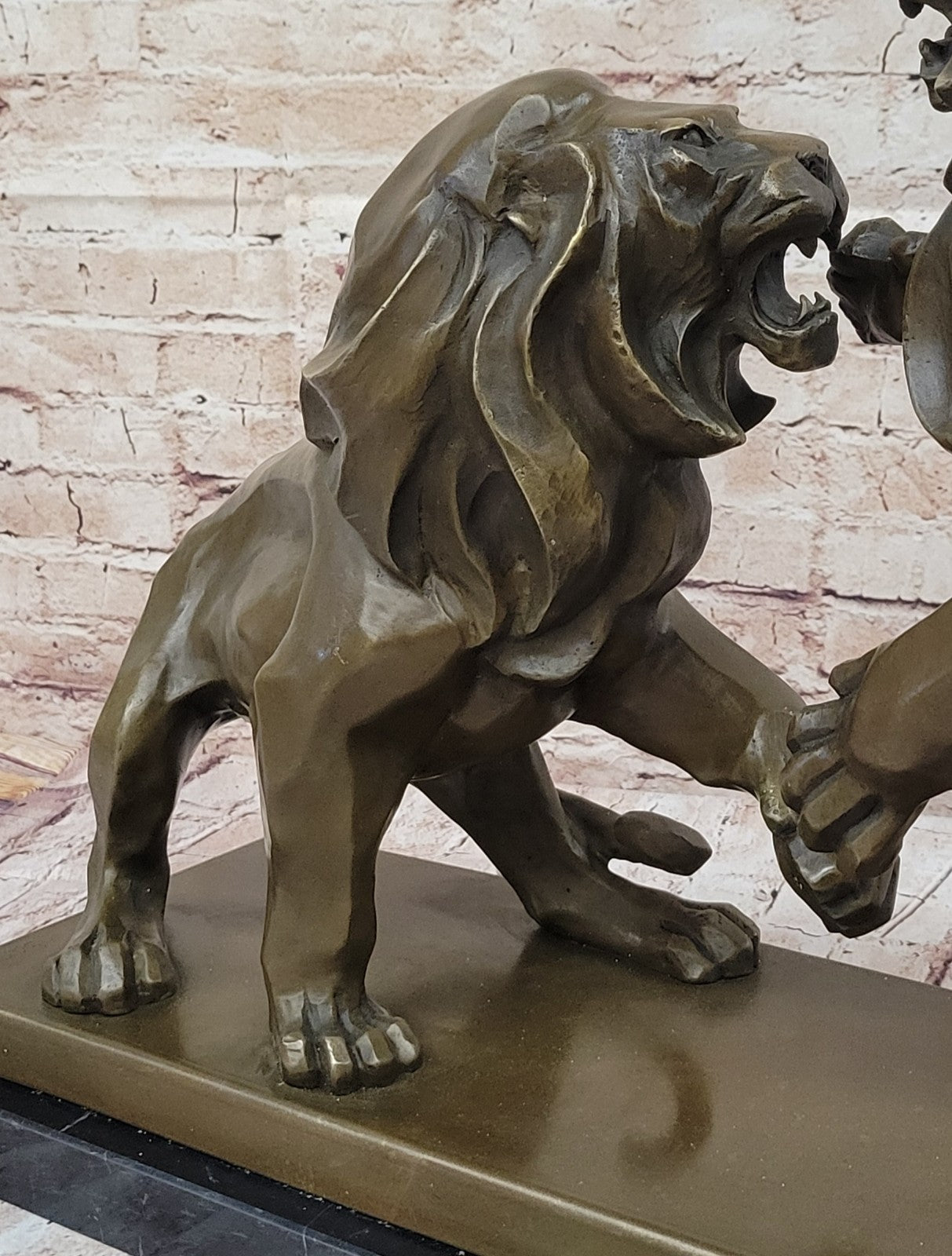 Hand Made Mid Century Modern Abstract 2 Lions Genuine Bronze Sculpture Decor