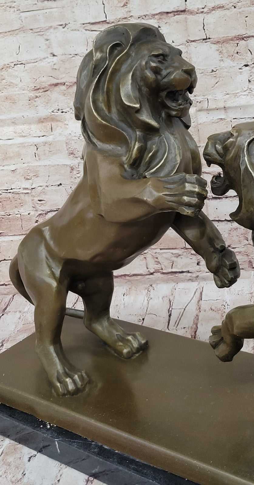 Hand Made Mid Century Modern Abstract 2 Lions Genuine Bronze Sculpture Decor