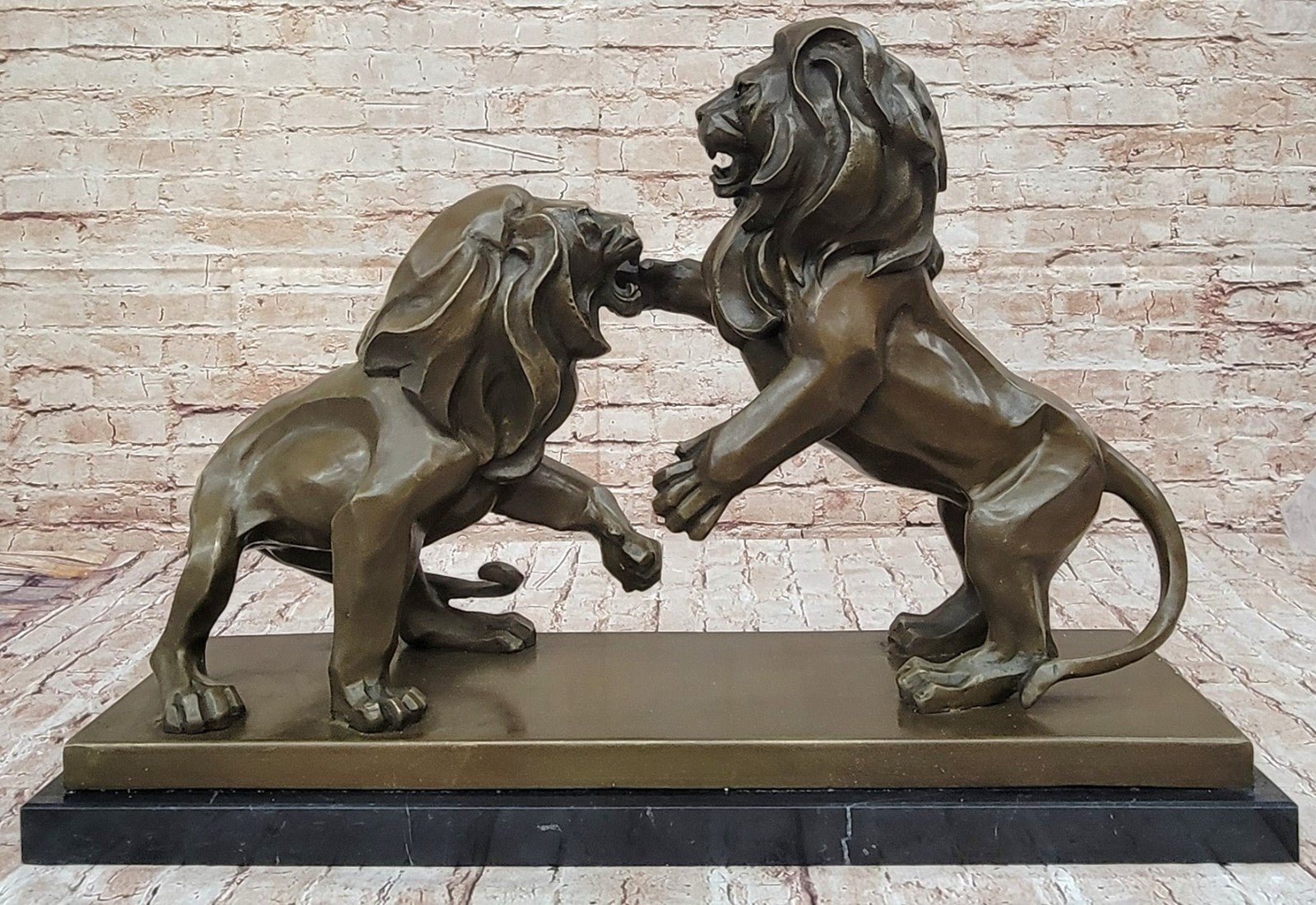 Hand Made Mid Century Modern Abstract 2 Lions Genuine Bronze Sculpture Decor
