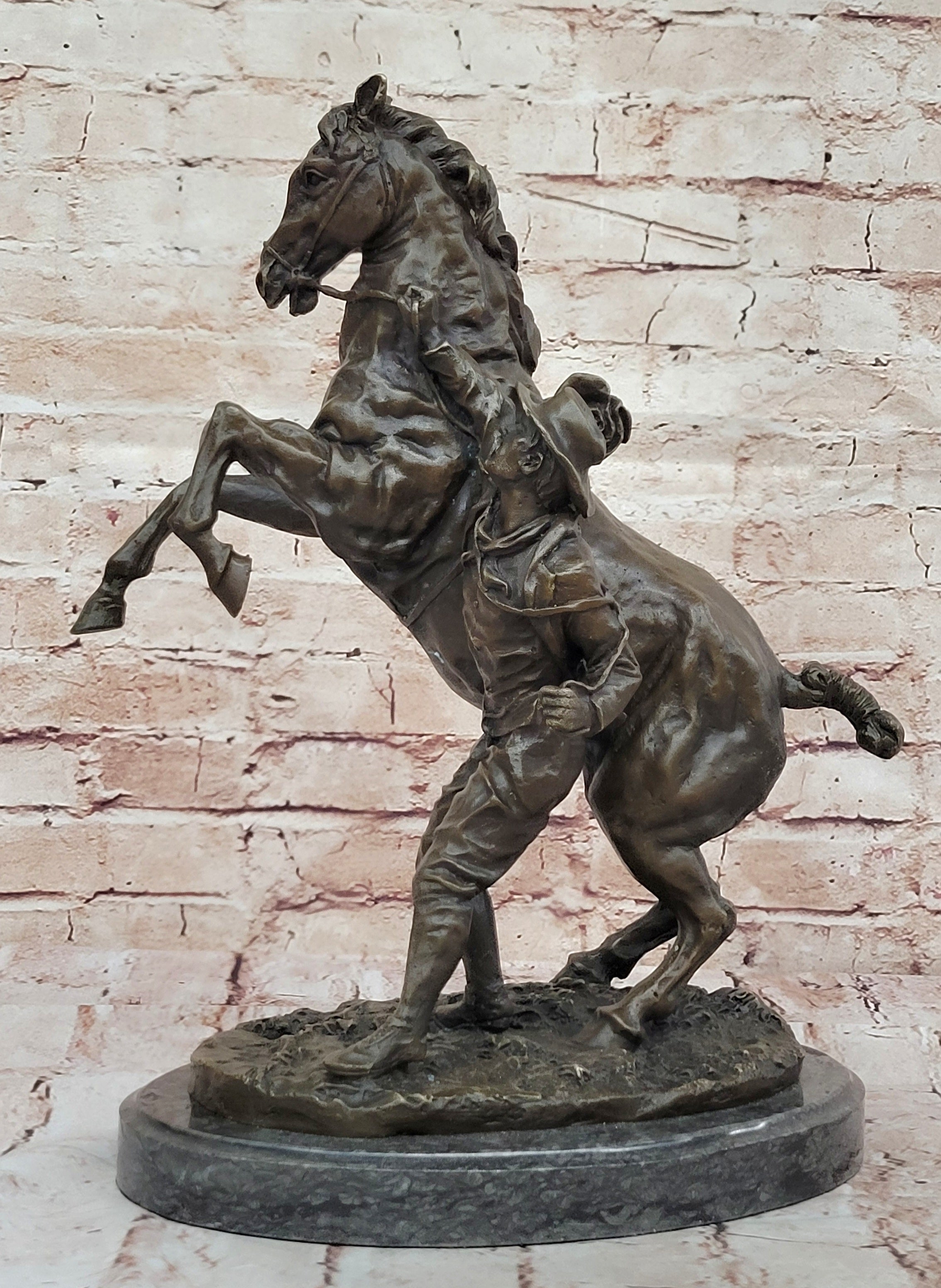 Handcrafted Old Man Taming a Wild Horse Museum Quality Bronze Sculpture Figurine