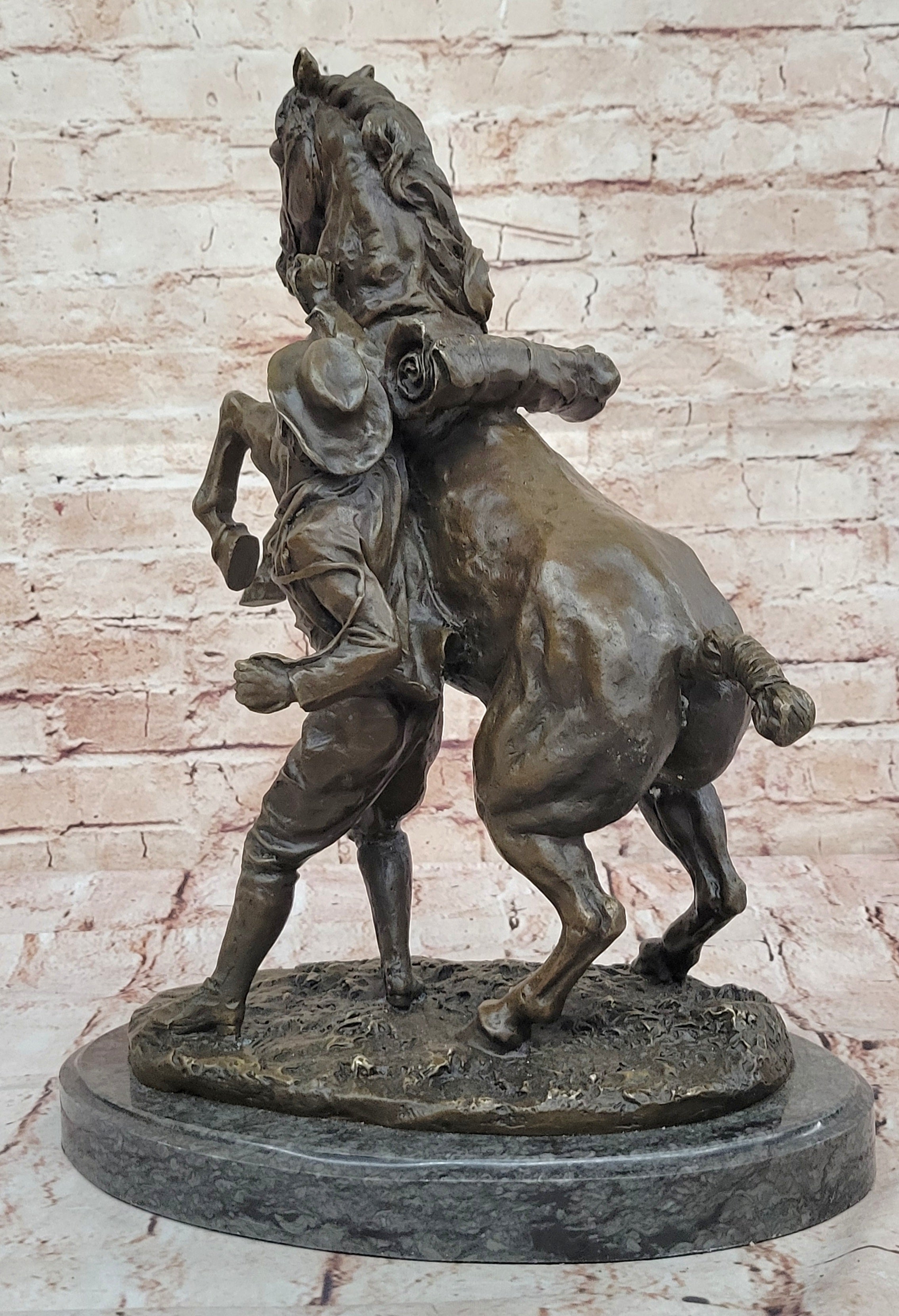 Handcrafted Old Man Taming a Wild Horse Museum Quality Bronze Sculpture Figurine