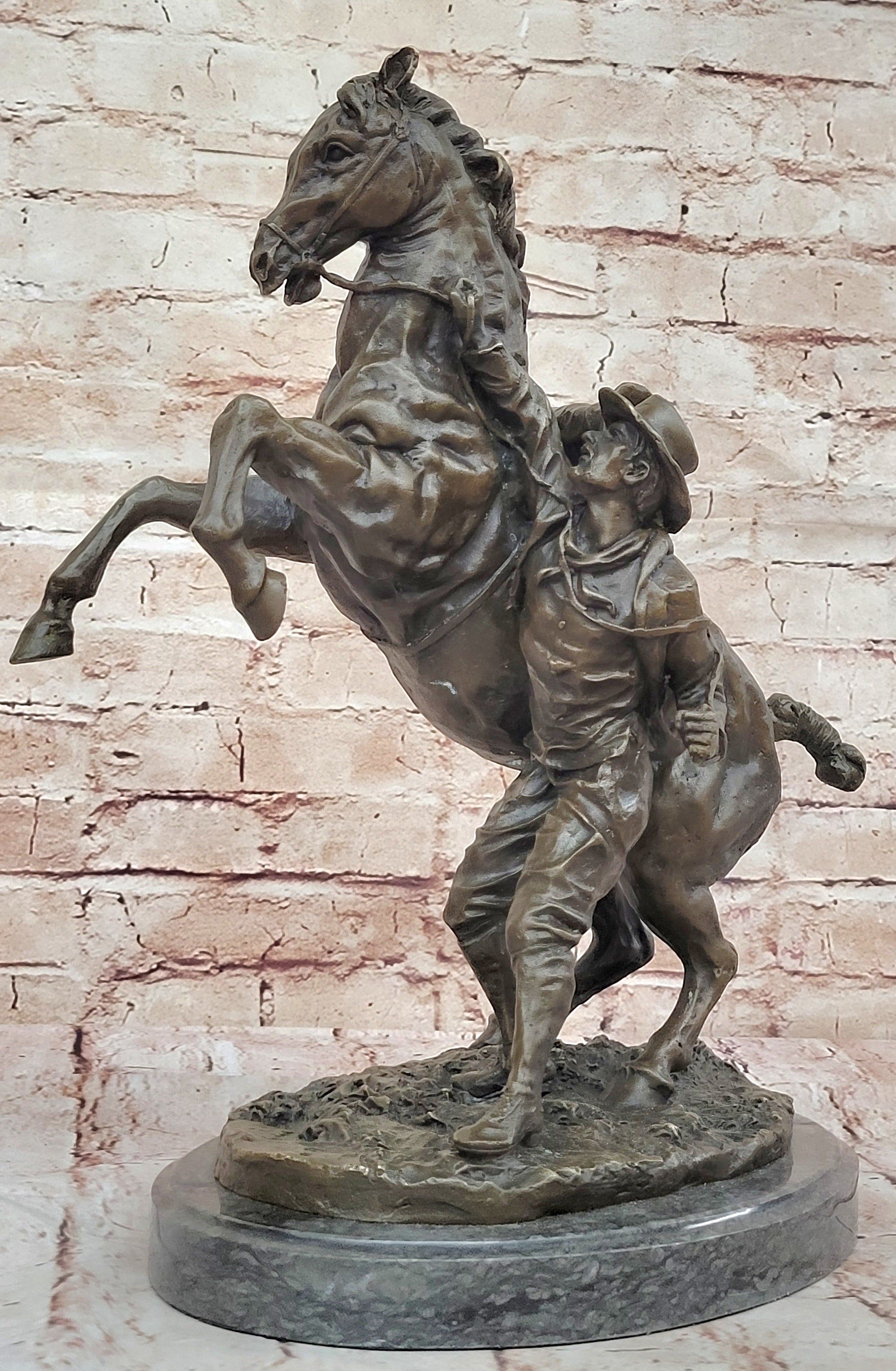 Handcrafted Old Man Taming a Wild Horse Museum Quality Bronze Sculpture Figurine