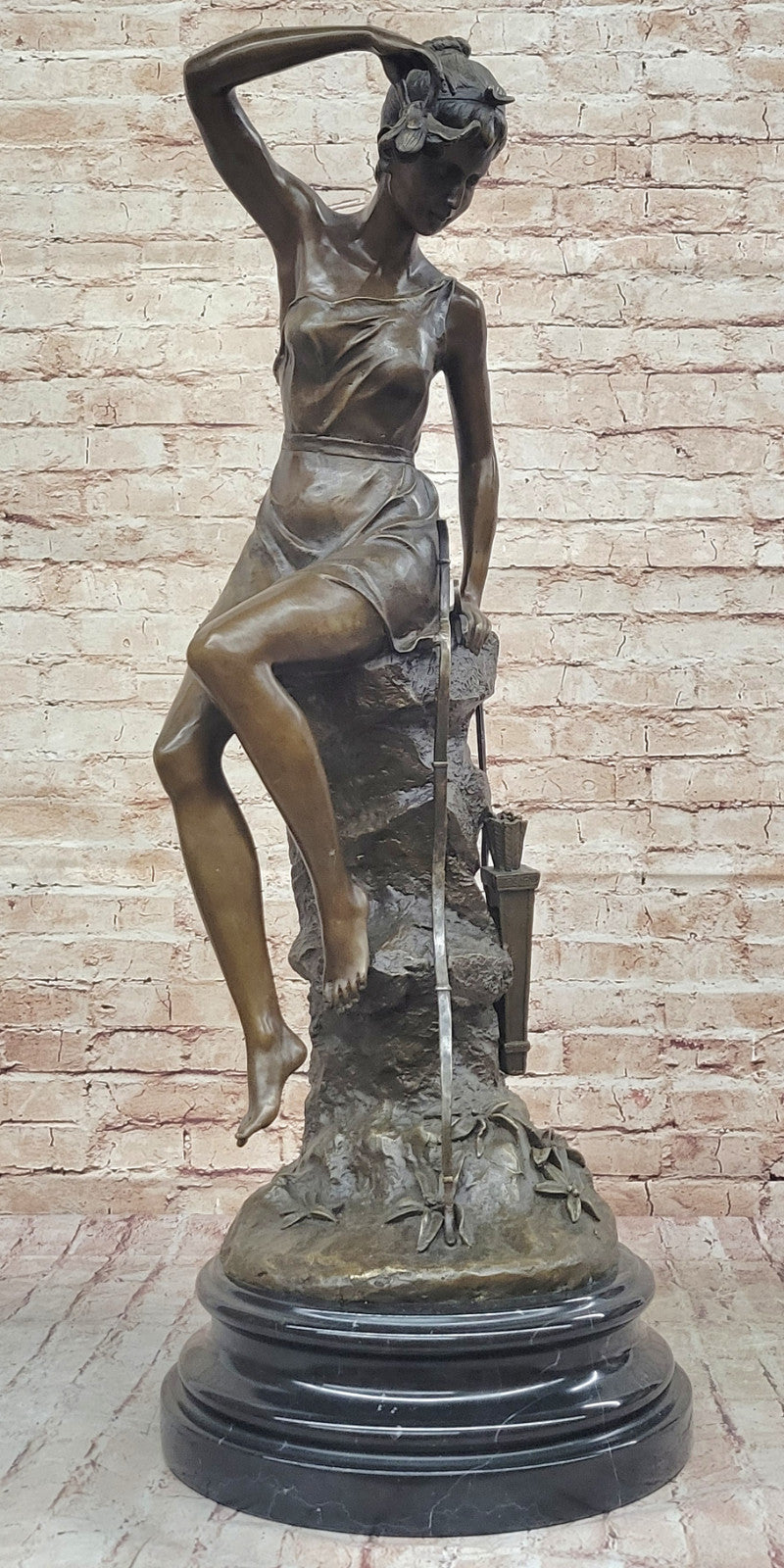 Very Detailed Artwork: Auguste Moreau`s Maiden 100% Bronze Sculpture, Fine Art Figurine