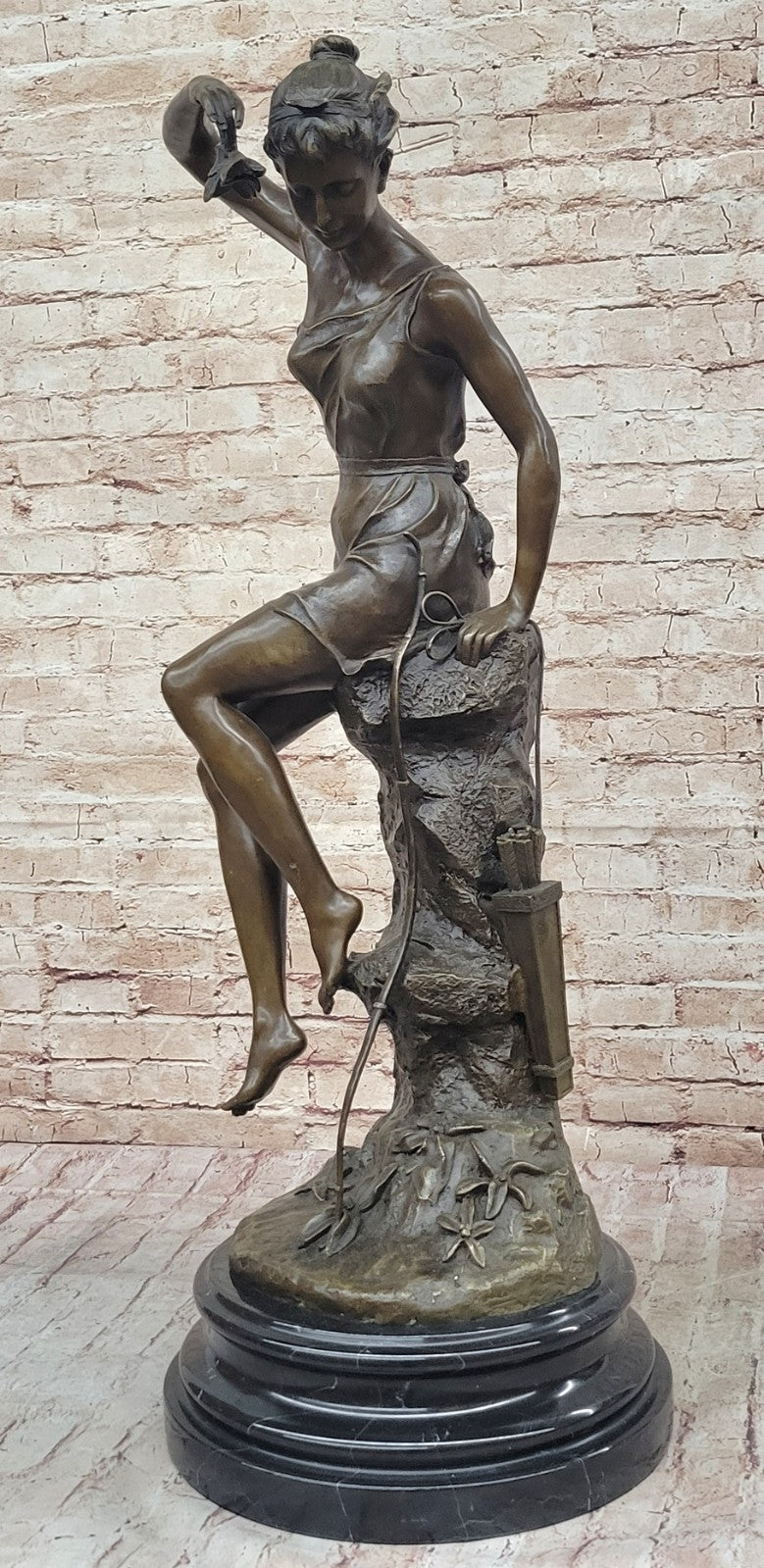 Very Detailed Artwork: Auguste Moreau`s Maiden 100% Bronze Sculpture, Fine Art Figurine