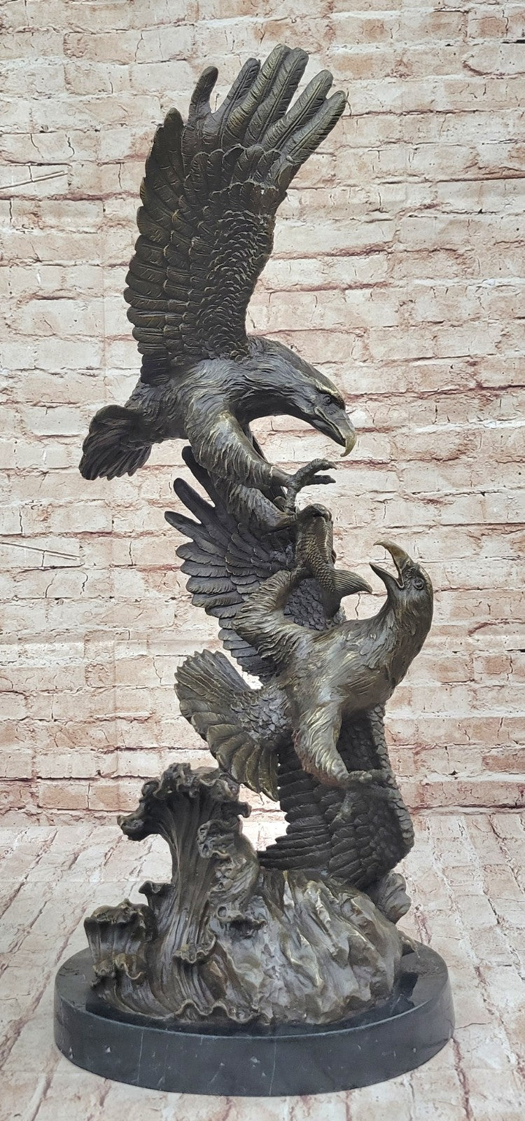 Signed Original Artwork by Miguel Lopez or Milo 2 Eagle in a Battle Bronze Statue