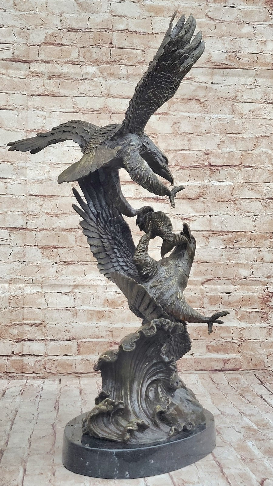 Signed Original Artwork by Miguel Lopez or Milo 2 Eagle in a Battle Bronze Statue