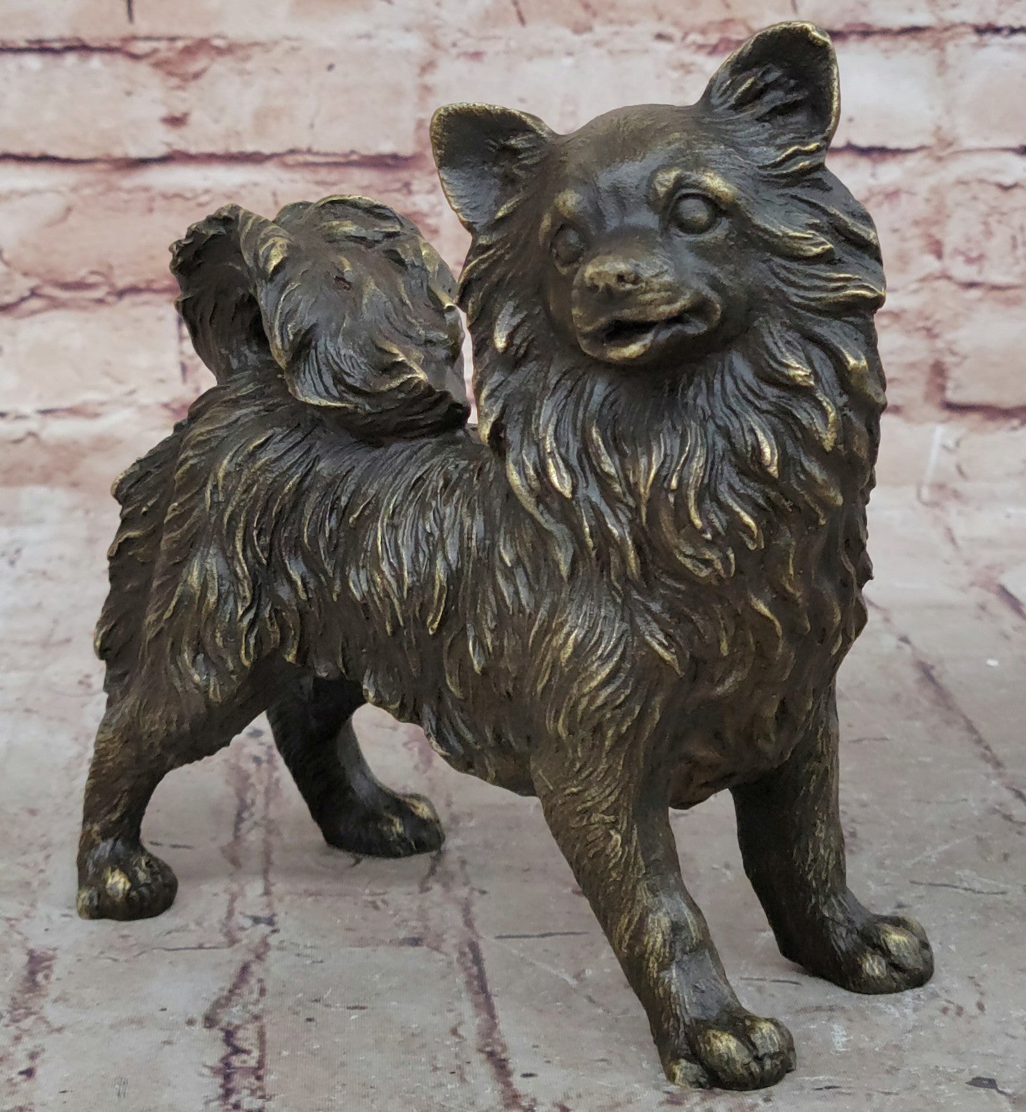 Signed Williams Vintage Russian Pomeranian Statue Figurine Bronze Sculpture Gift