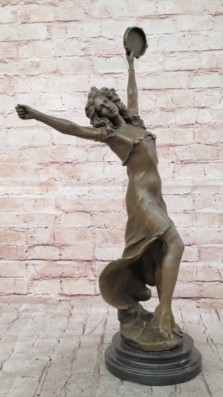 Art Nouveau Tambourine Dancer Bronze Sculpture Detailed Museum Quality Artwork