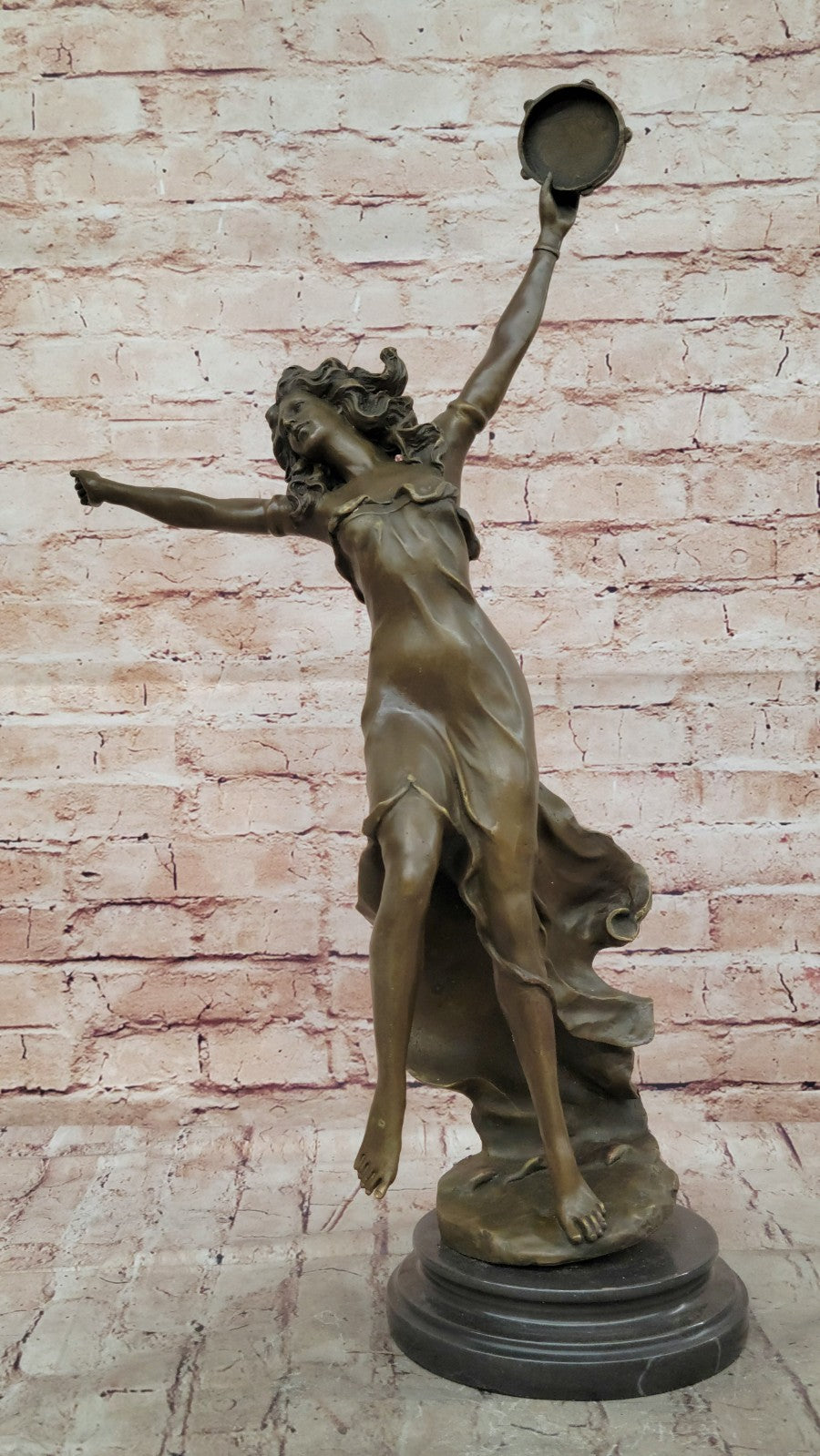 Art Nouveau Tambourine Dancer Bronze Sculpture Detailed Museum Quality Artwork