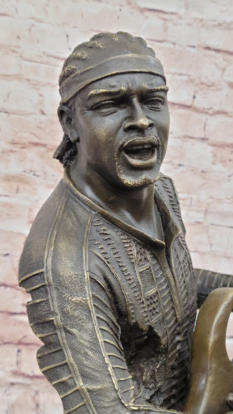 Signed Original Black Guitar Player Singer Bronze Sculpture Marble Statue Figure