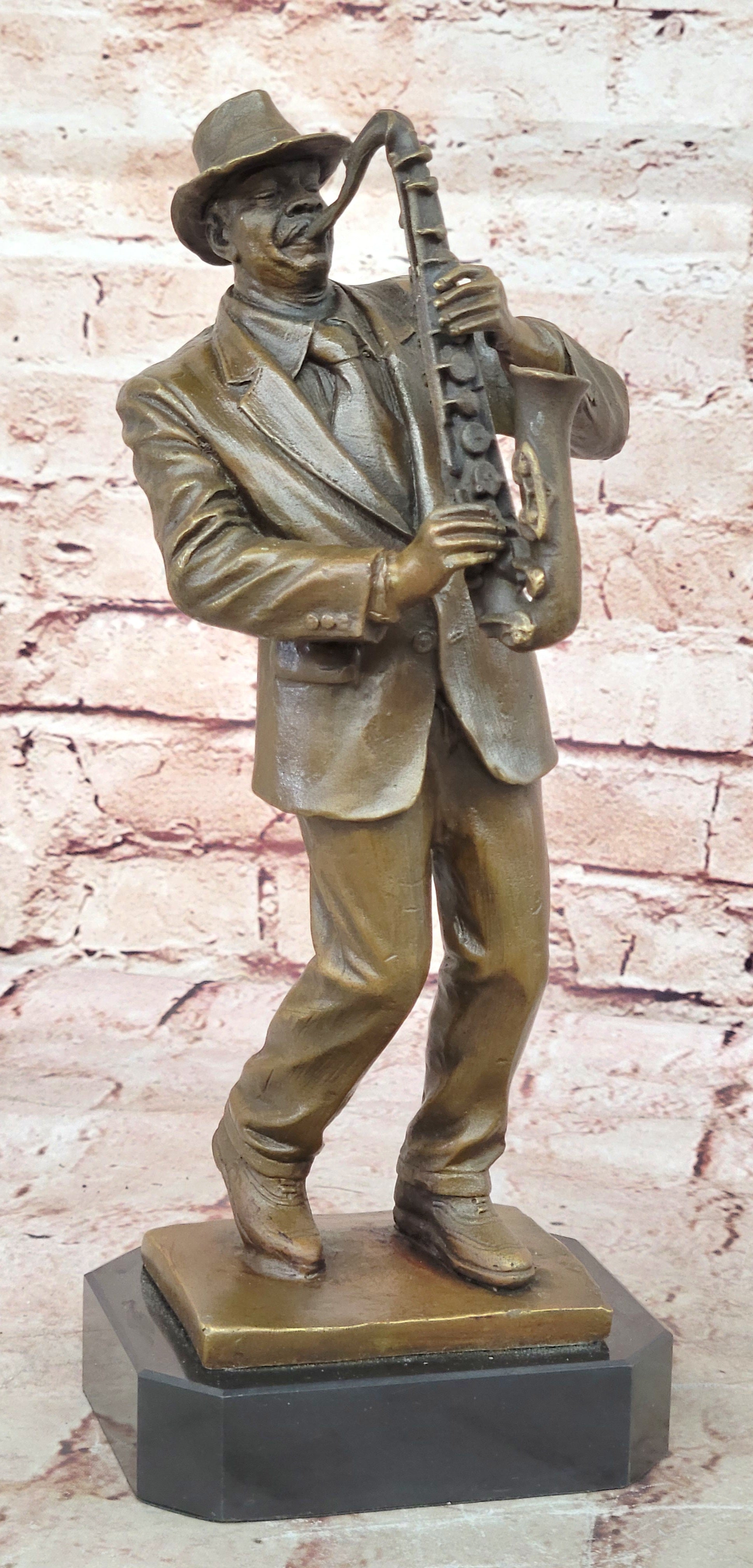 Bronze Sculpture Black Saxophone Player Jazz Music Trophy Home Office Decorative