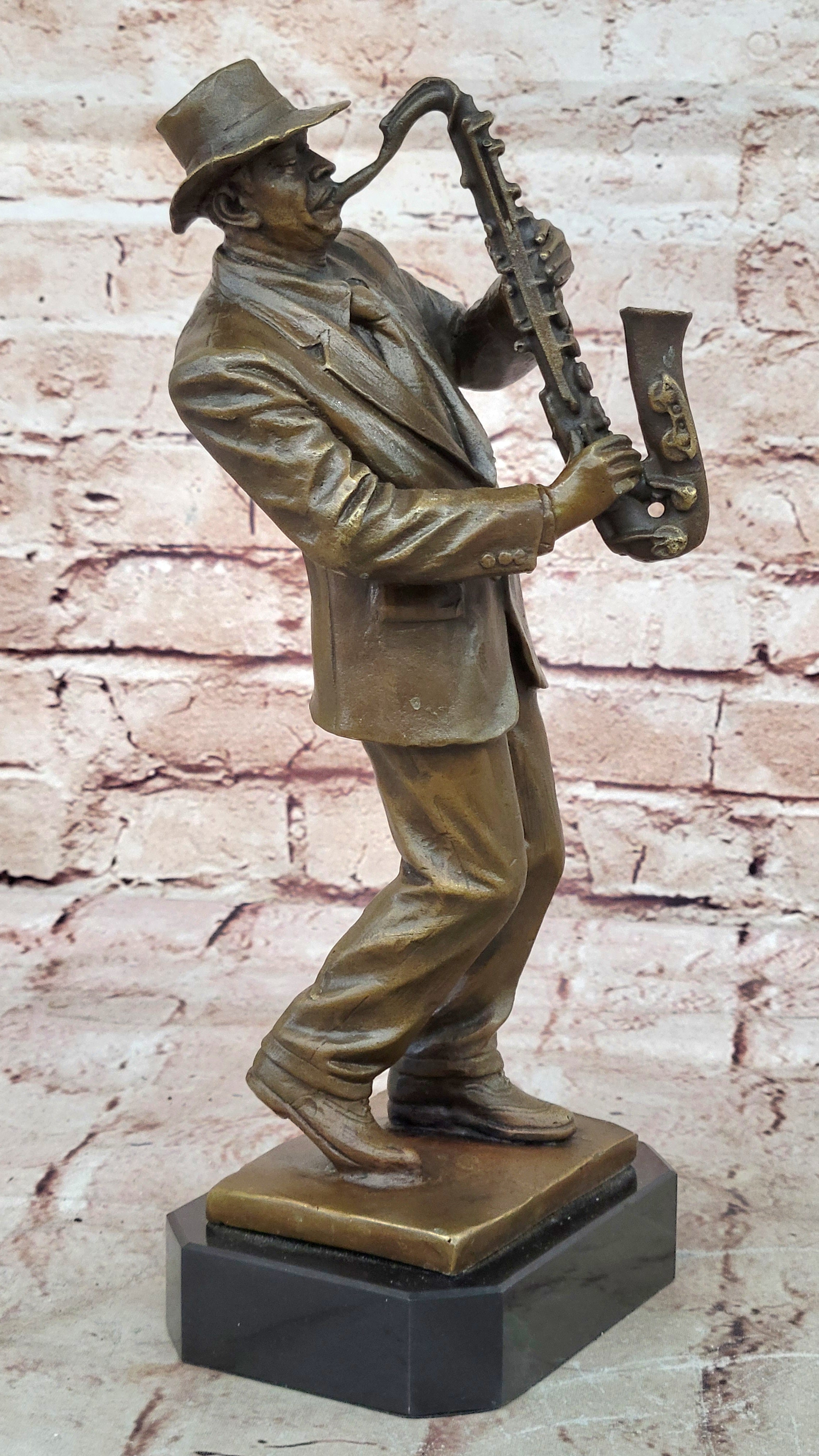Bronze Sculpture Black Saxophone Player Jazz Music Trophy Home Office Decorative