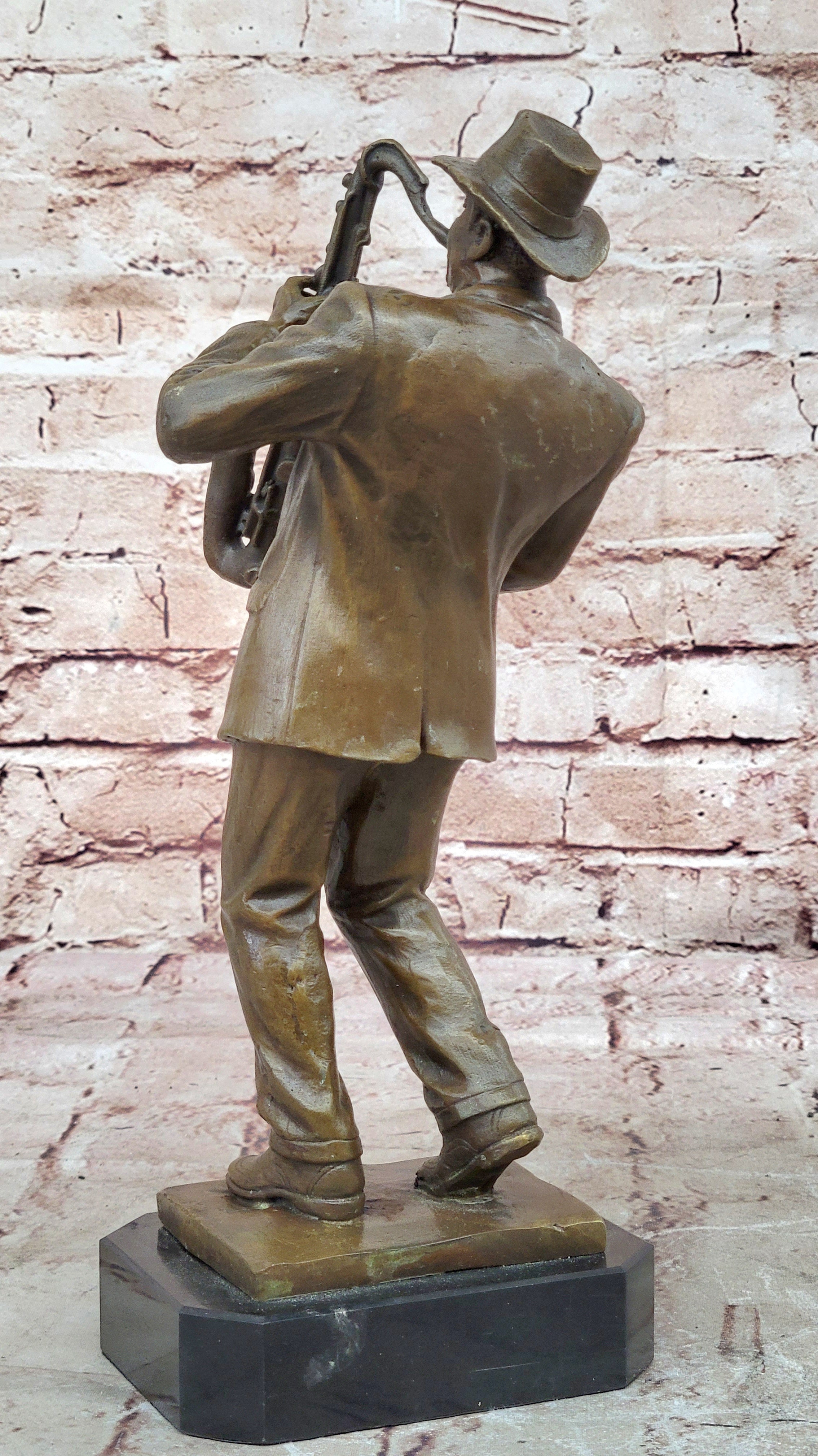 Bronze Sculpture Black Saxophone Player Jazz Music Trophy Home Office Decorative