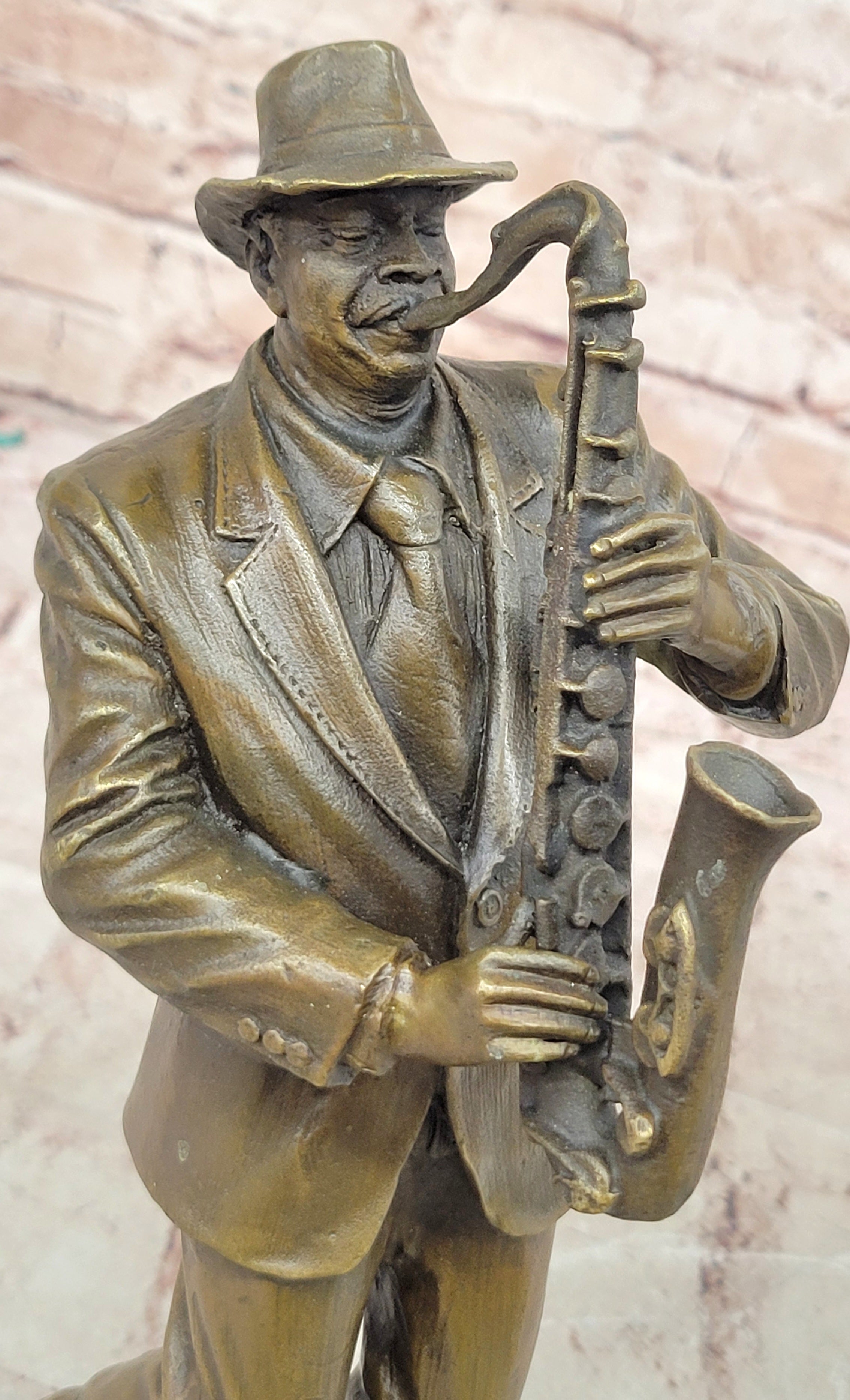 Bronze Sculpture Black Saxophone Player Jazz Music Trophy Home Office Decorative