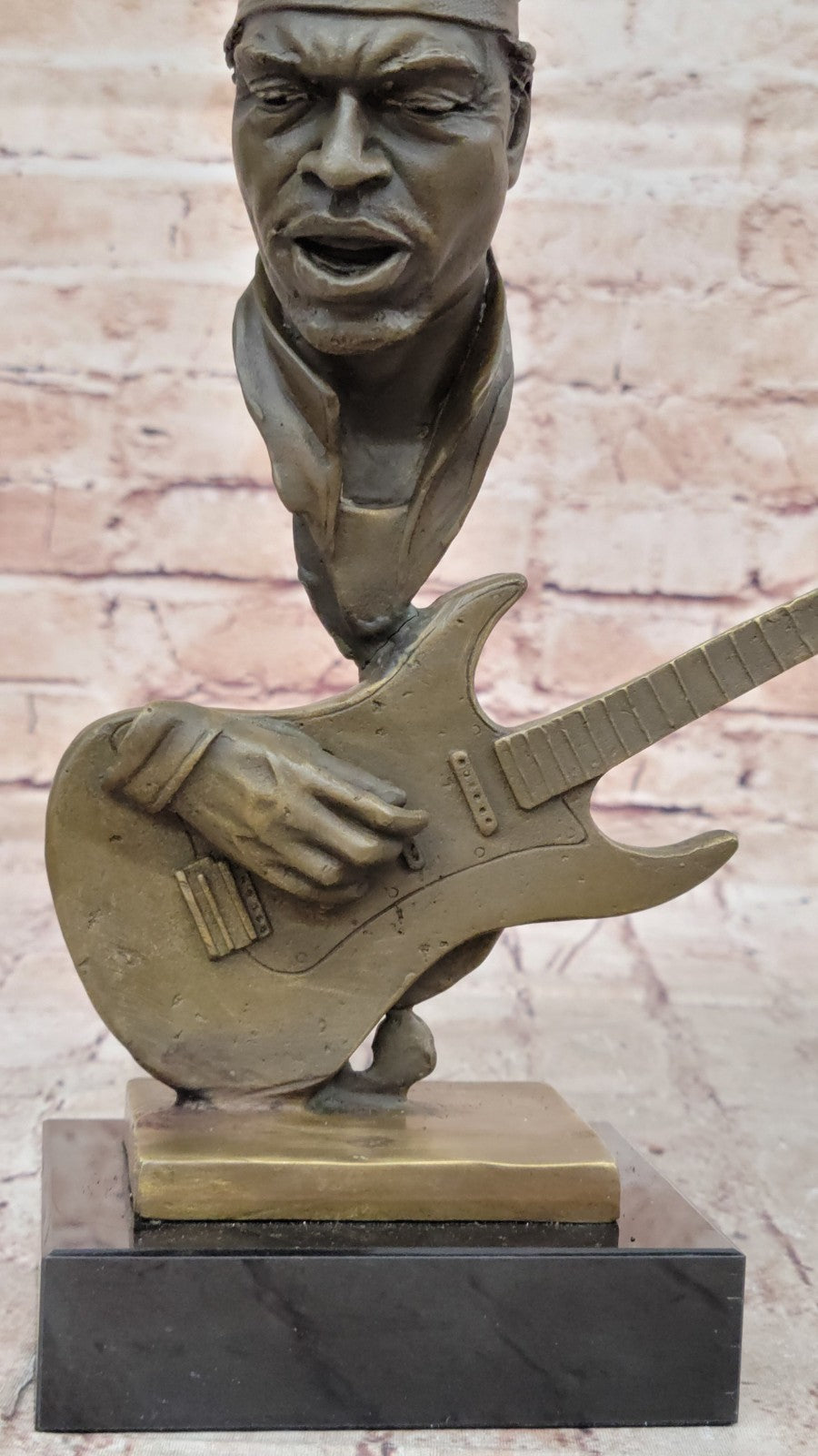 Bronze Statue of Guitar Player Hot Cast Sculpture Marble Base Figurine Home Decor