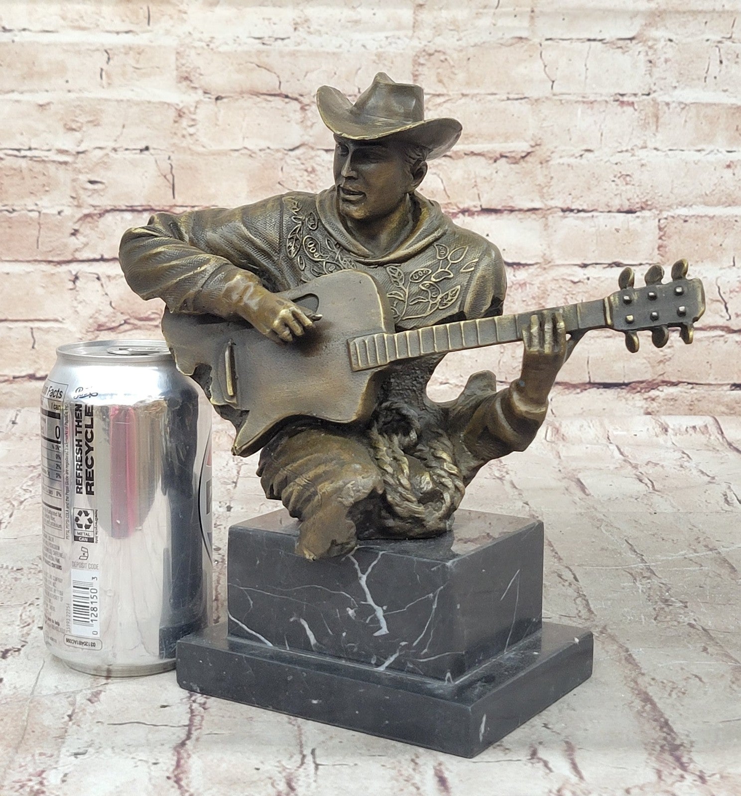Cowboy Man Playing Guitar Statue Sculpture Hot Cast Detailed Marble Figurine