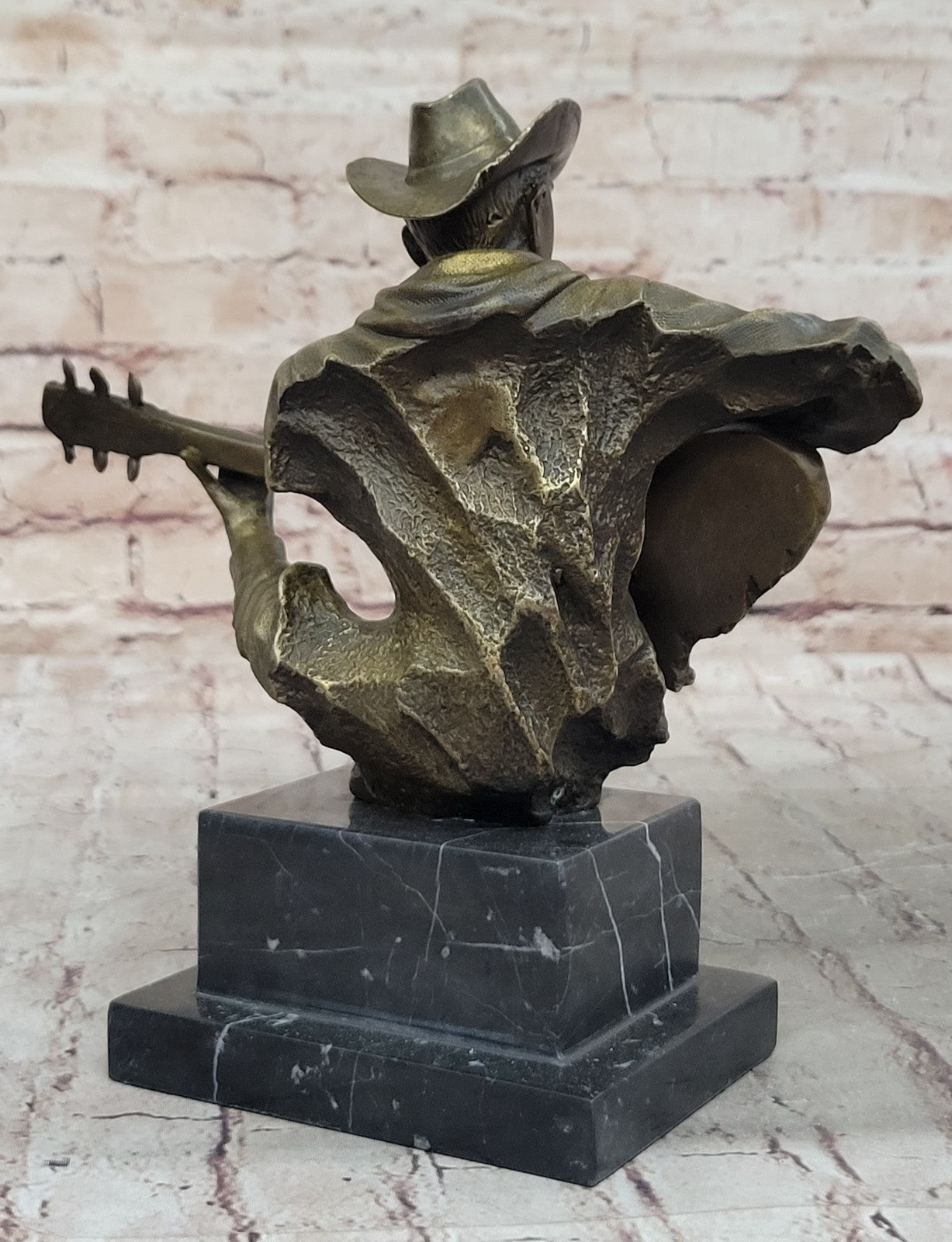 Cowboy Man Playing Guitar Statue Sculpture Hot Cast Detailed Marble Figurine