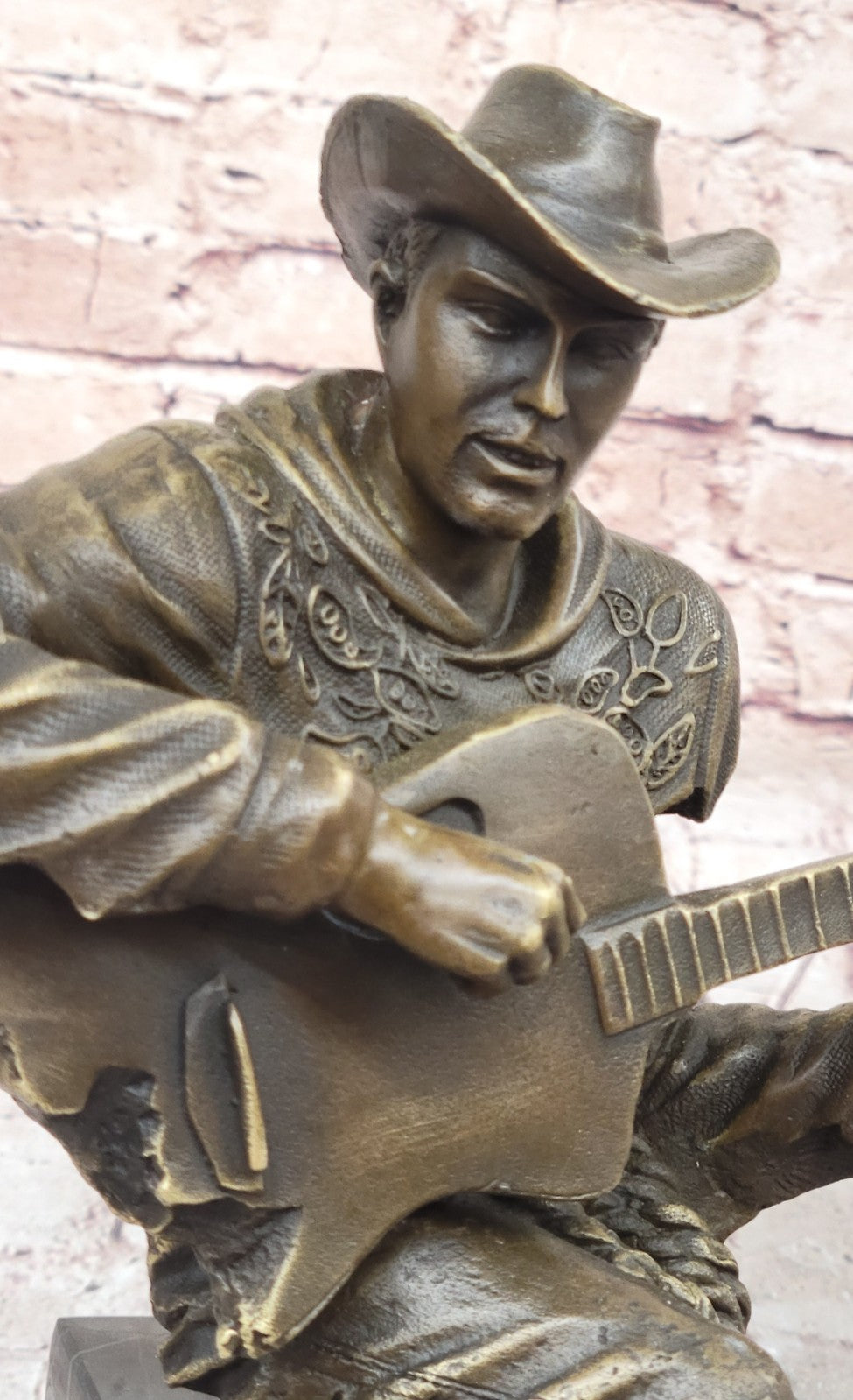 Cowboy Man Playing Guitar Statue Sculpture Hot Cast Detailed Marble Figurine