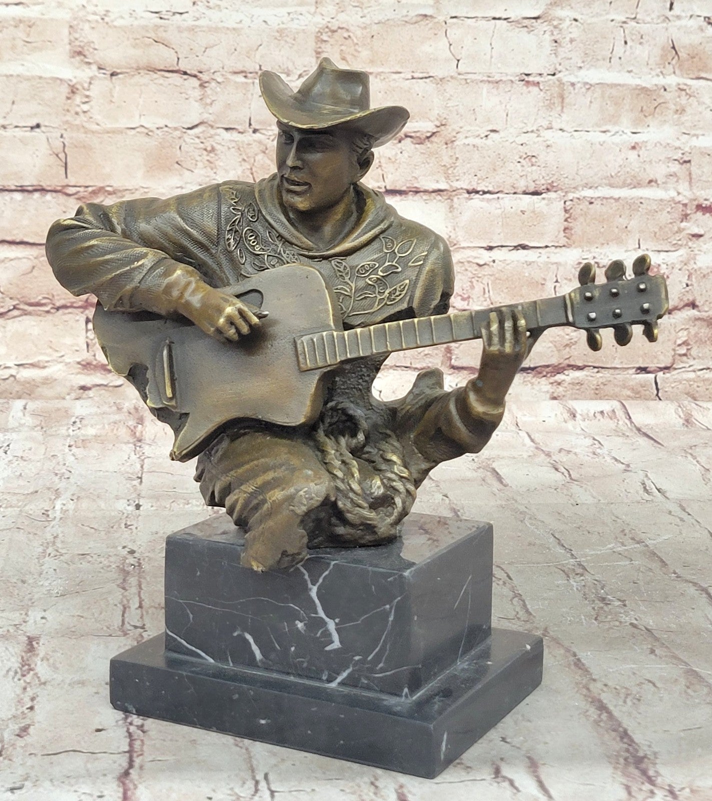 Cowboy Man Playing Guitar Statue Sculpture Hot Cast Detailed Marble Figurine