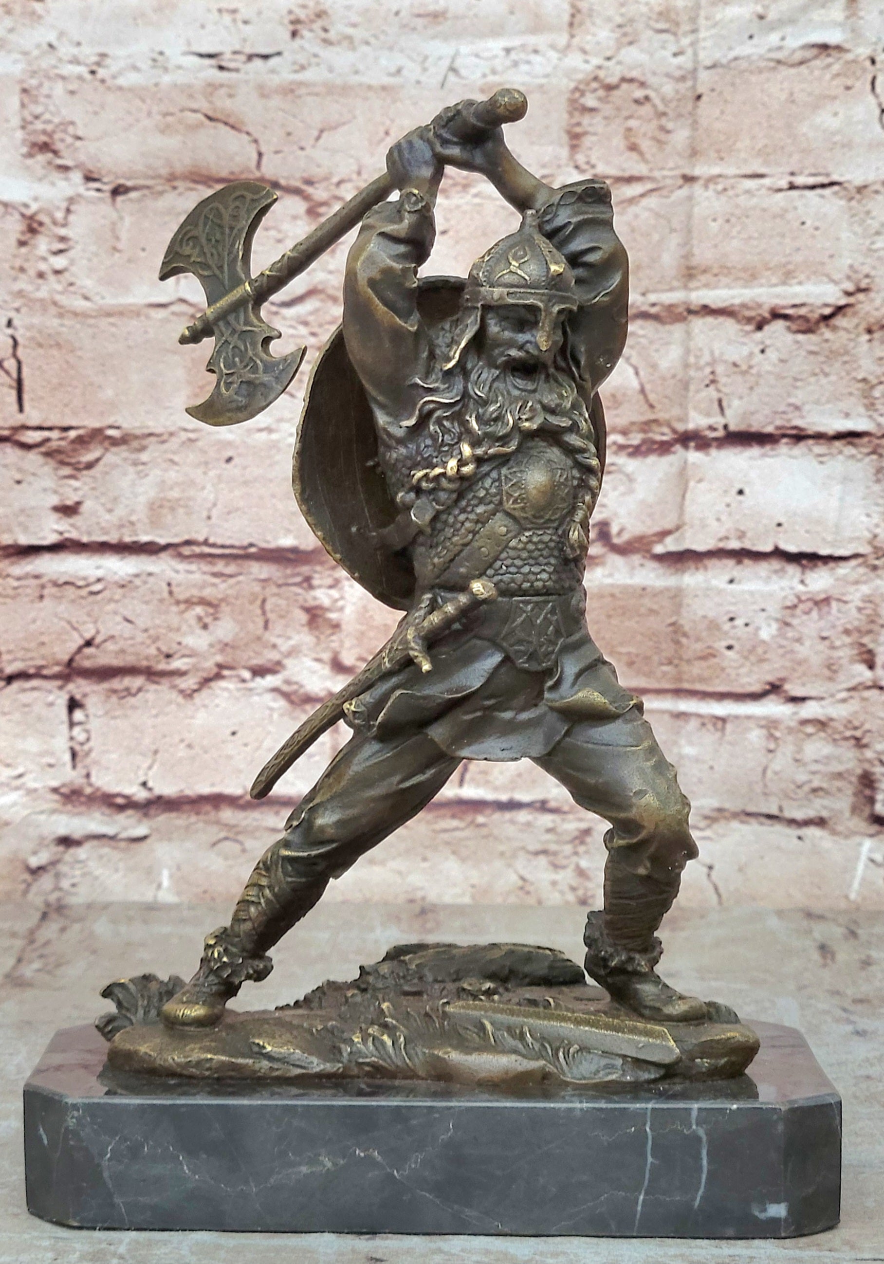 Bronze Sculpture European Warrior Museum Good Quality Marble Base Figurine Sale