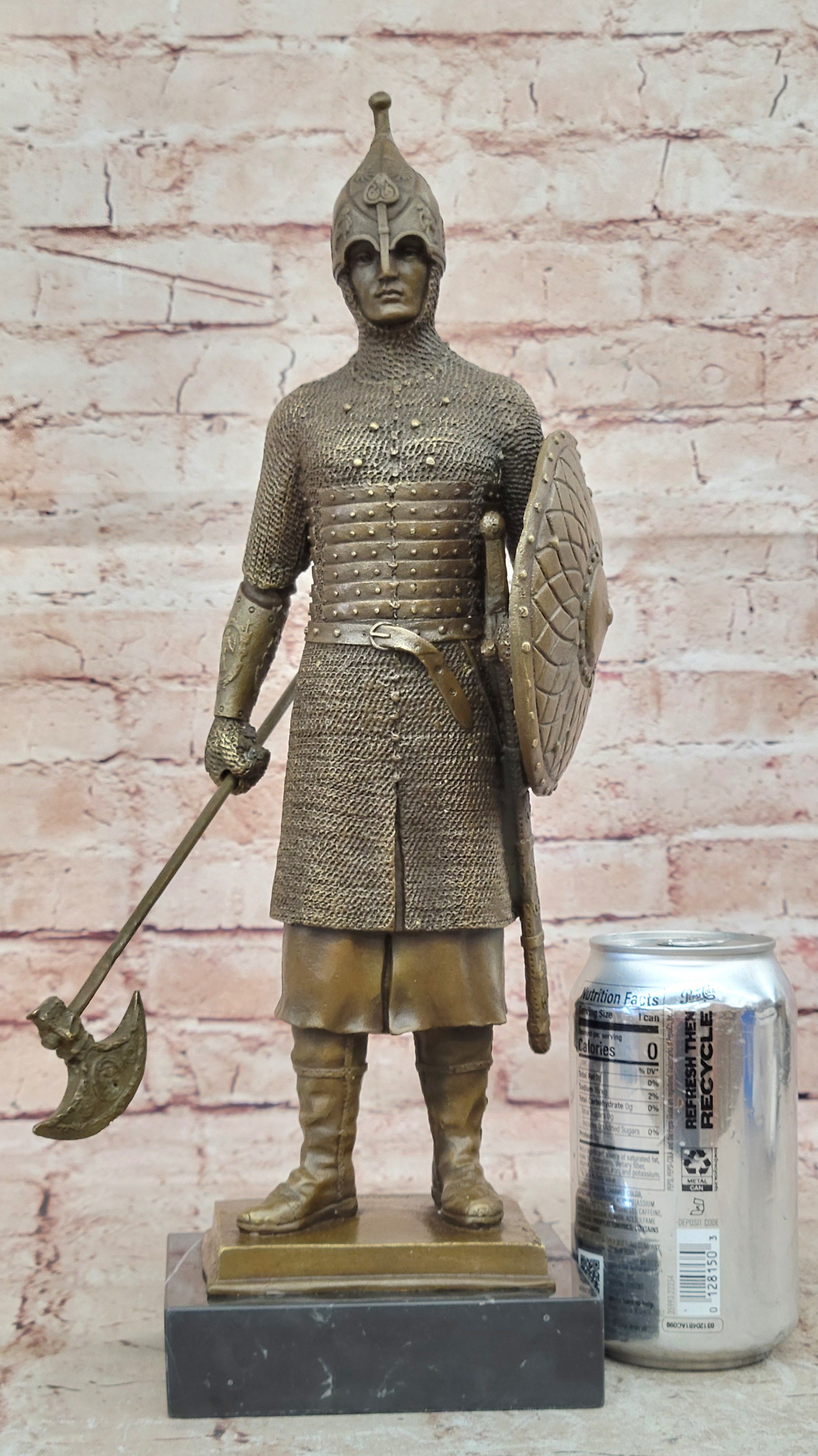 15" Tall Medieval Crusader Knight Templar Signed Hot Cast Bronze Statue Sculpture