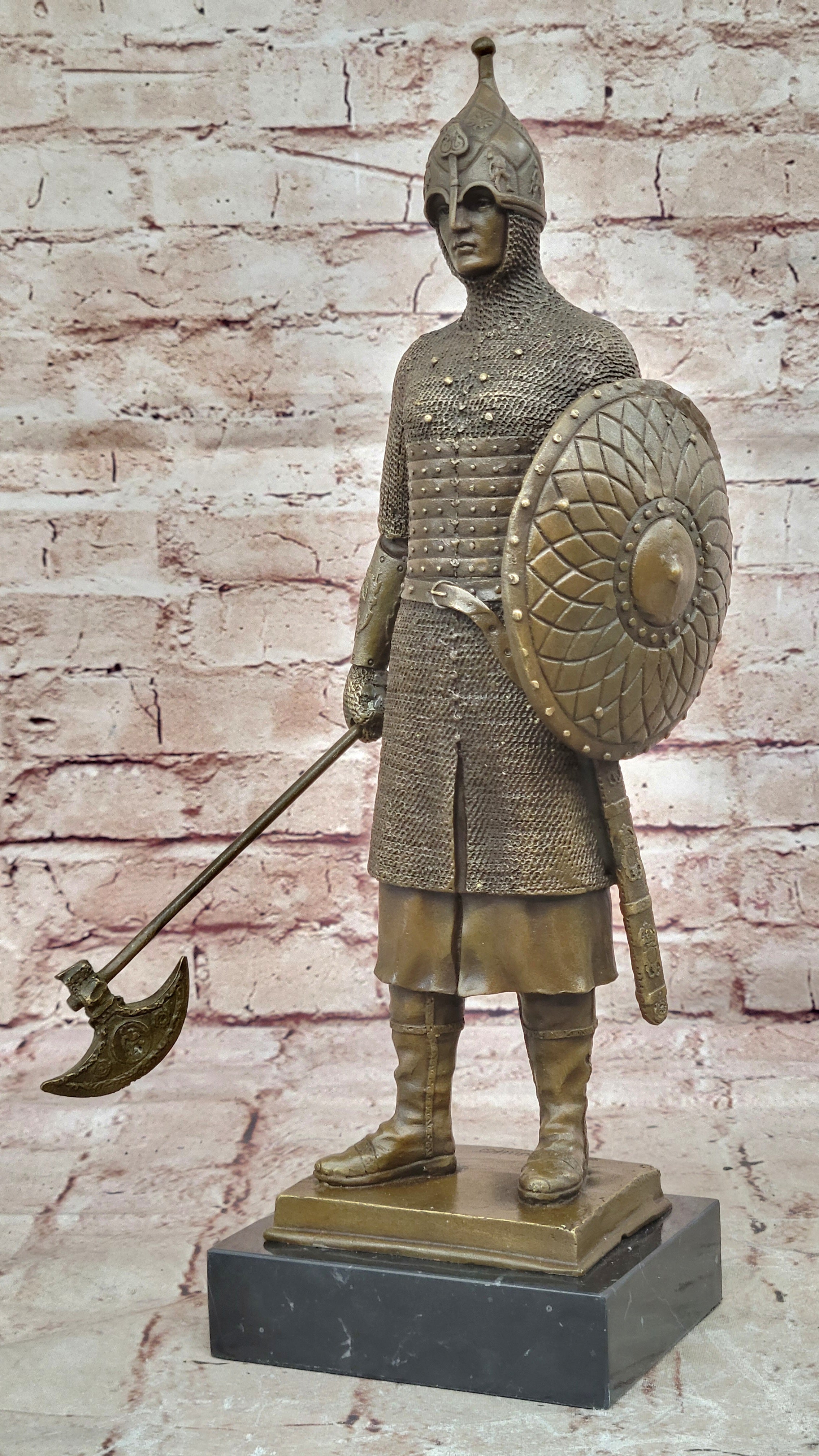 15" Tall Medieval Crusader Knight Templar Signed Hot Cast Bronze Statue Sculpture