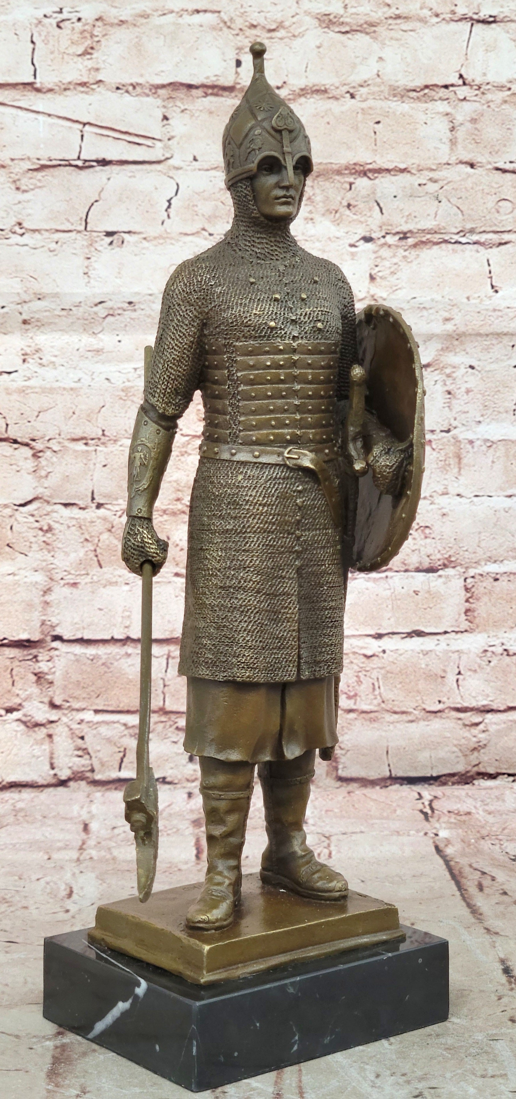 15" Tall Medieval Crusader Knight Templar Signed Hot Cast Bronze Statue Sculpture