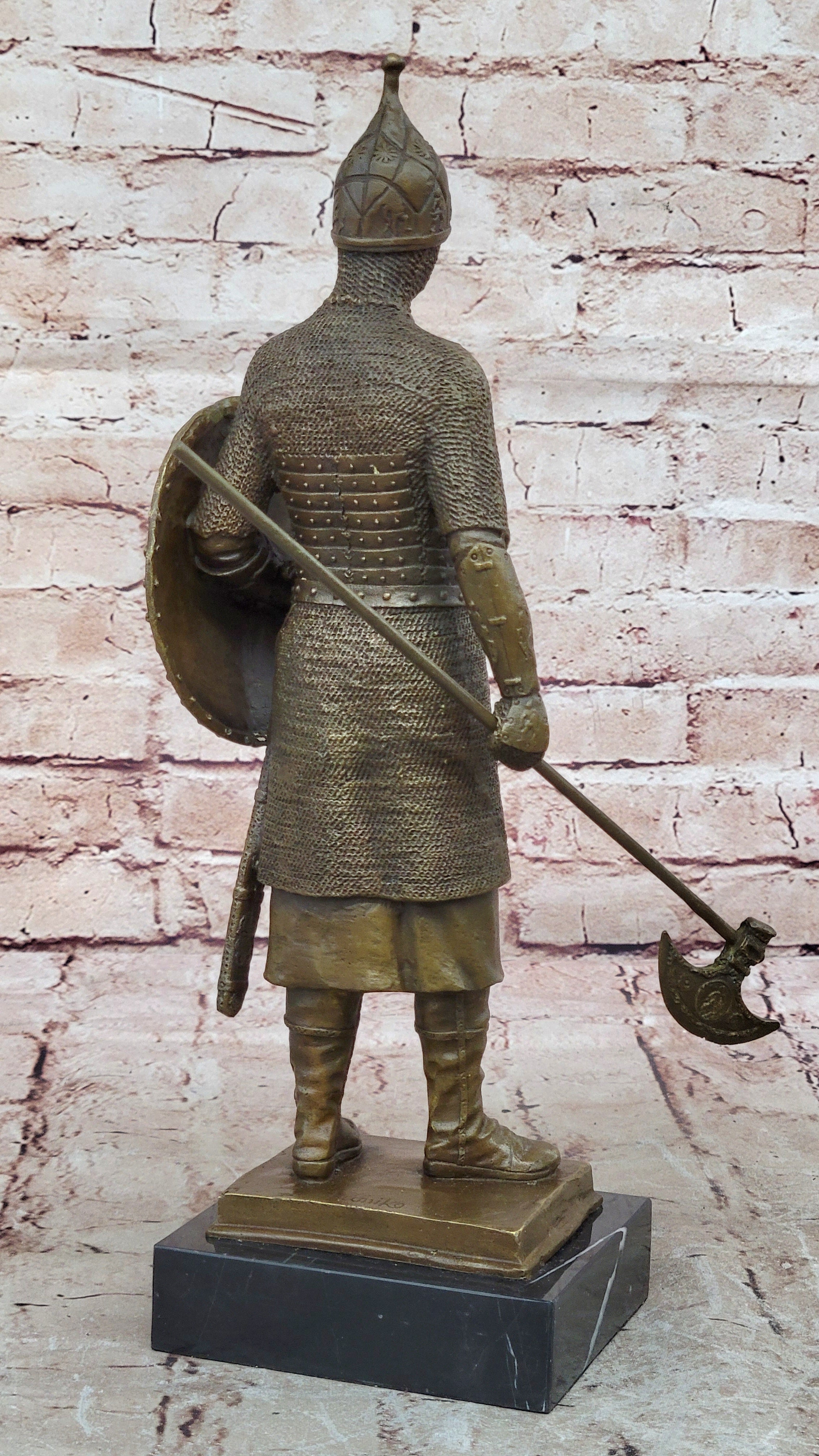 15" Tall Medieval Crusader Knight Templar Signed Hot Cast Bronze Statue Sculpture