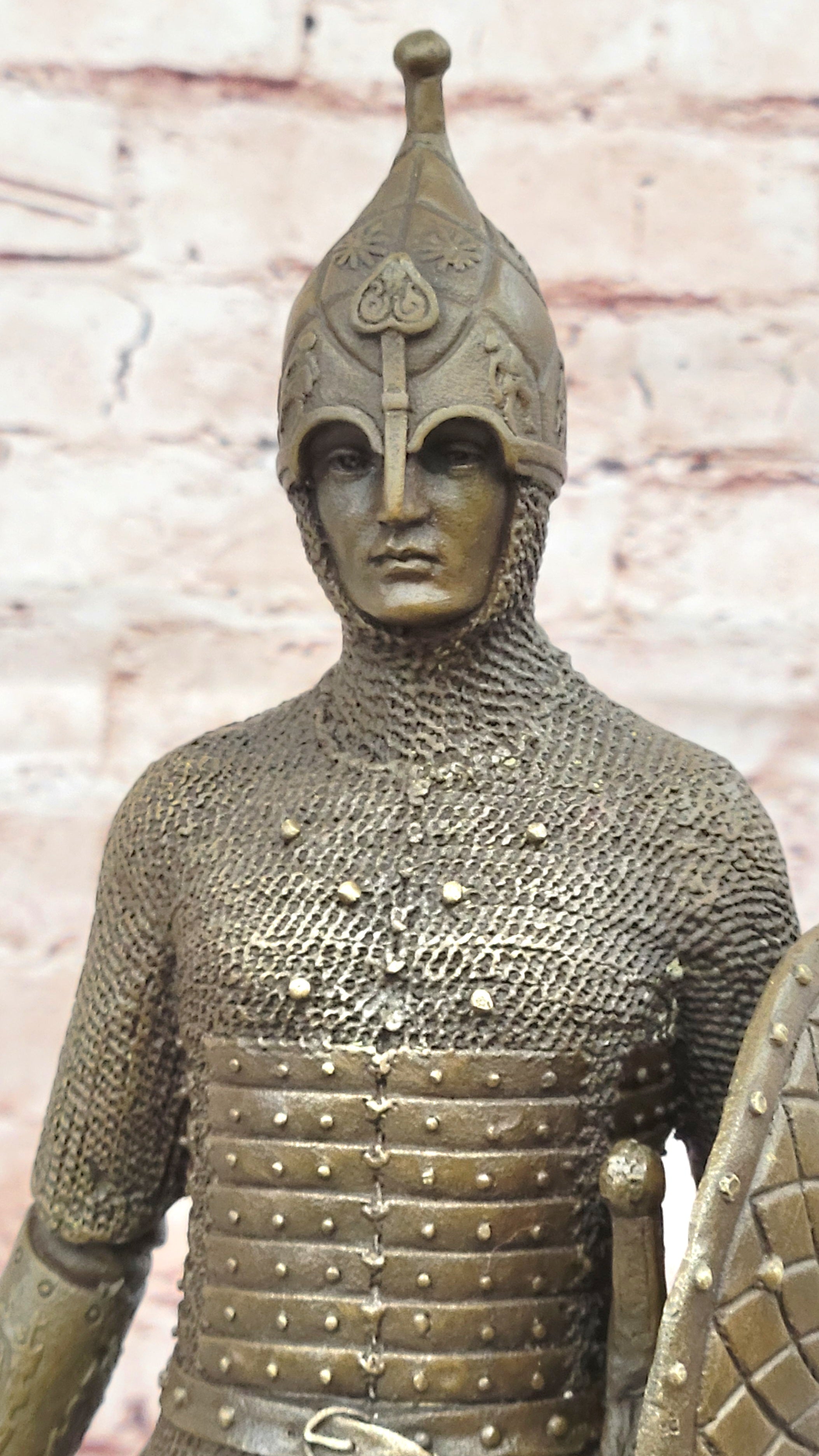 15" Tall Medieval Crusader Knight Templar Signed Hot Cast Bronze Statue Sculpture