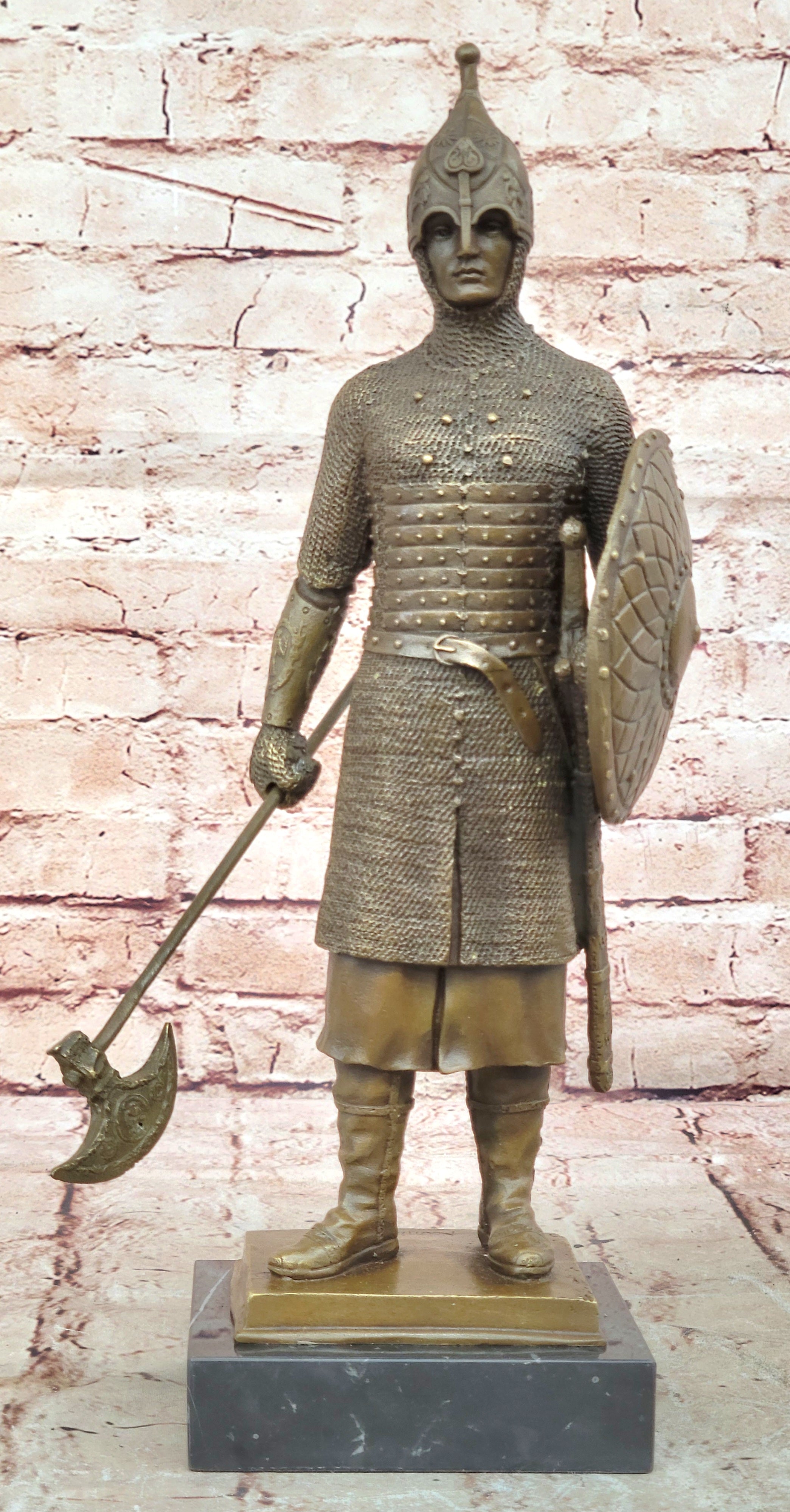 15" Tall Medieval Crusader Knight Templar Signed Hot Cast Bronze Statue Sculpture