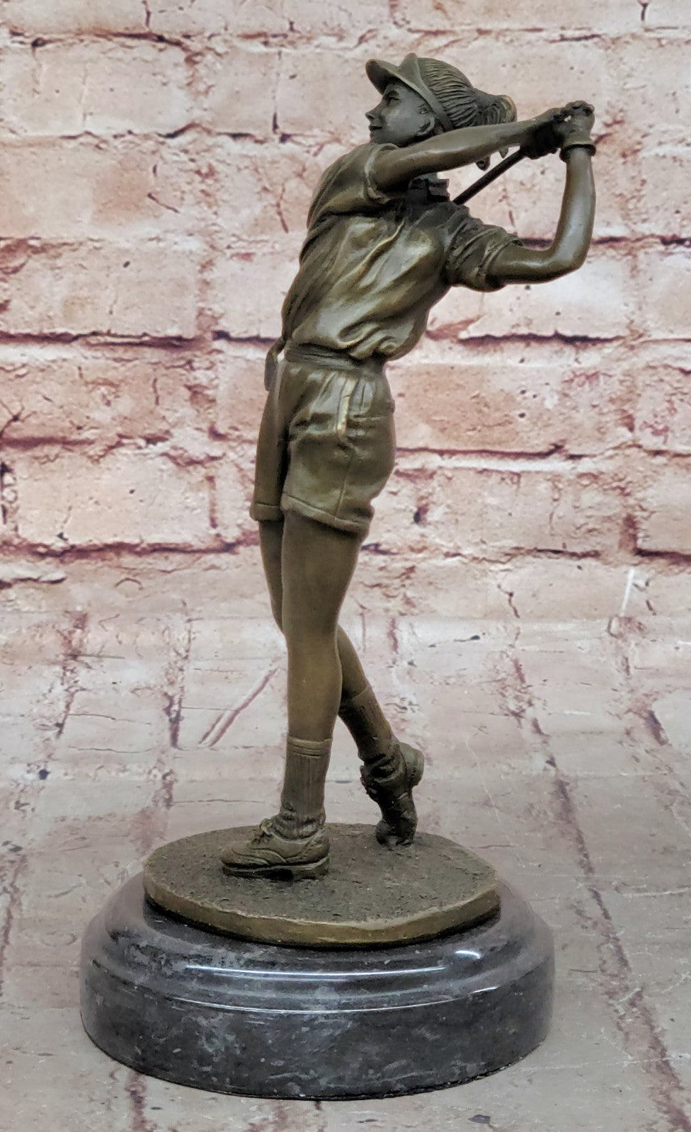 Golf Lover Gift Female Lady Golfer Club Bag Bronze Marble Statue Trophy Award