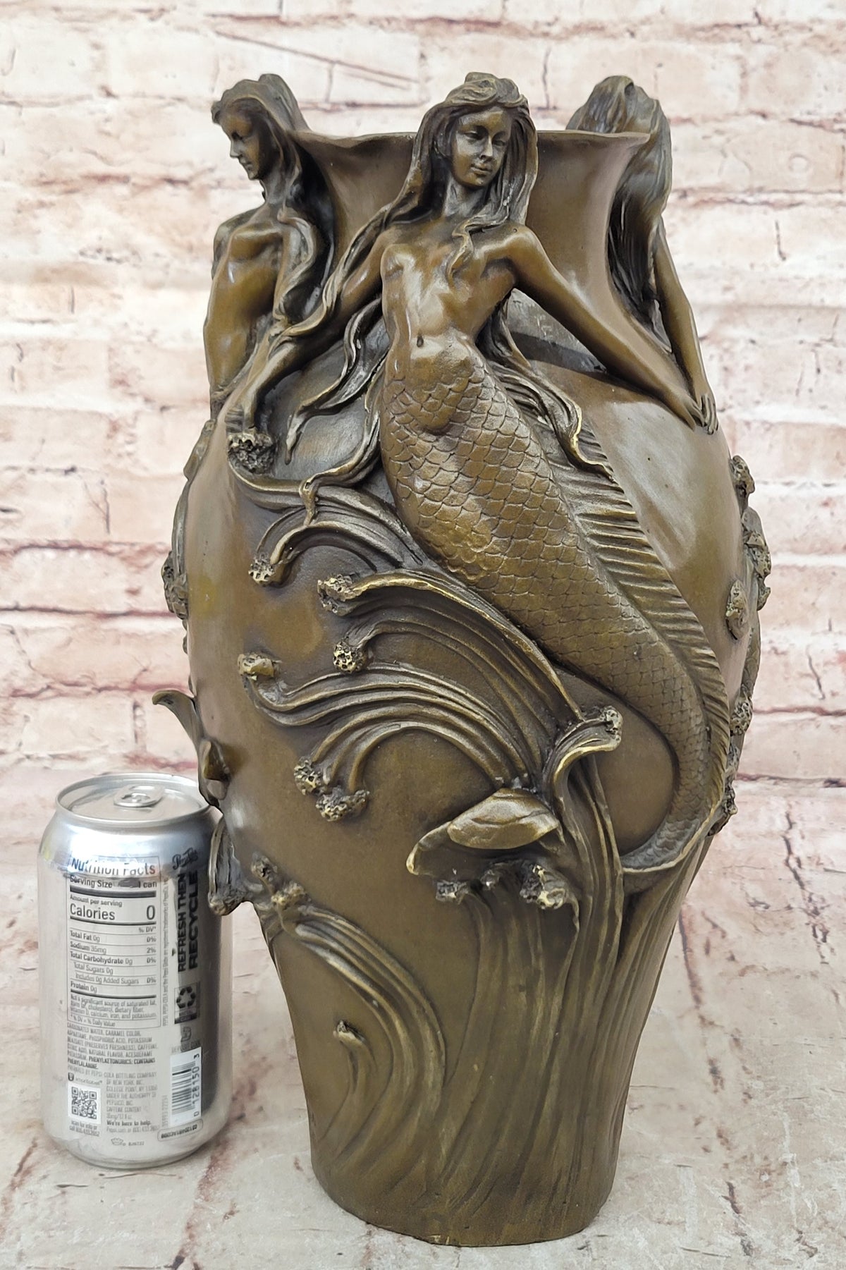 Bronze Sculpture Handcrafted Mermaid Vase Planter Home Office Decoration
