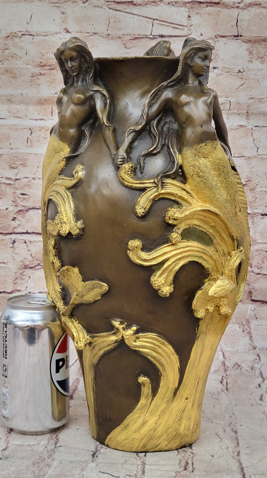 Bronze Sculpture Art Nouveau Gorgeous Detailed Vase Nude Artwork Figurine