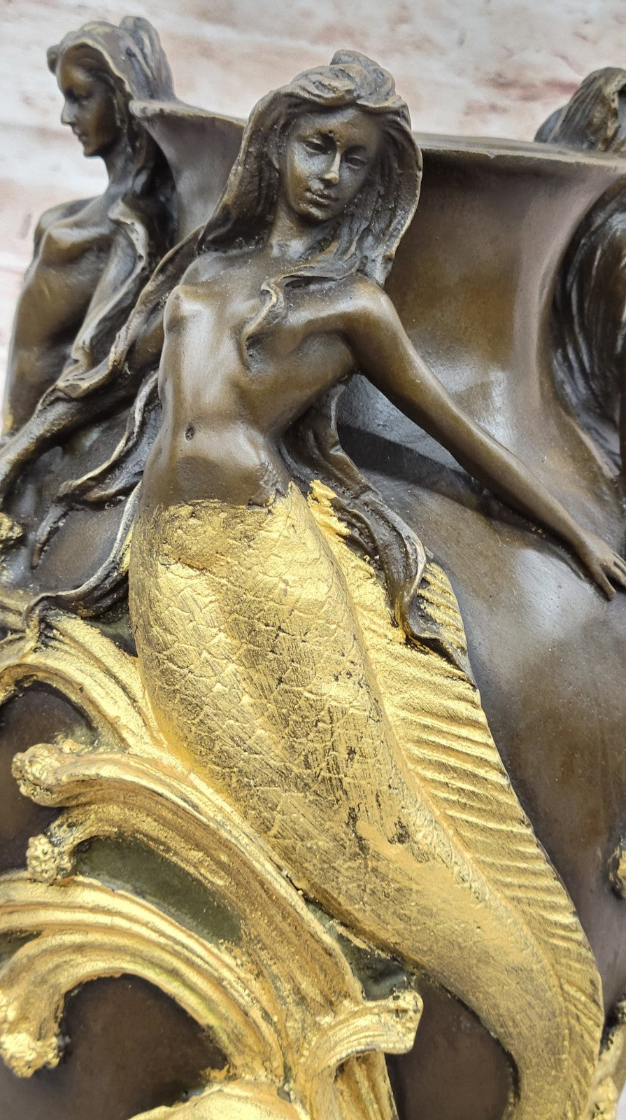 Bronze Sculpture Art Nouveau Gorgeous Detailed Vase Nude Artwork Figurine