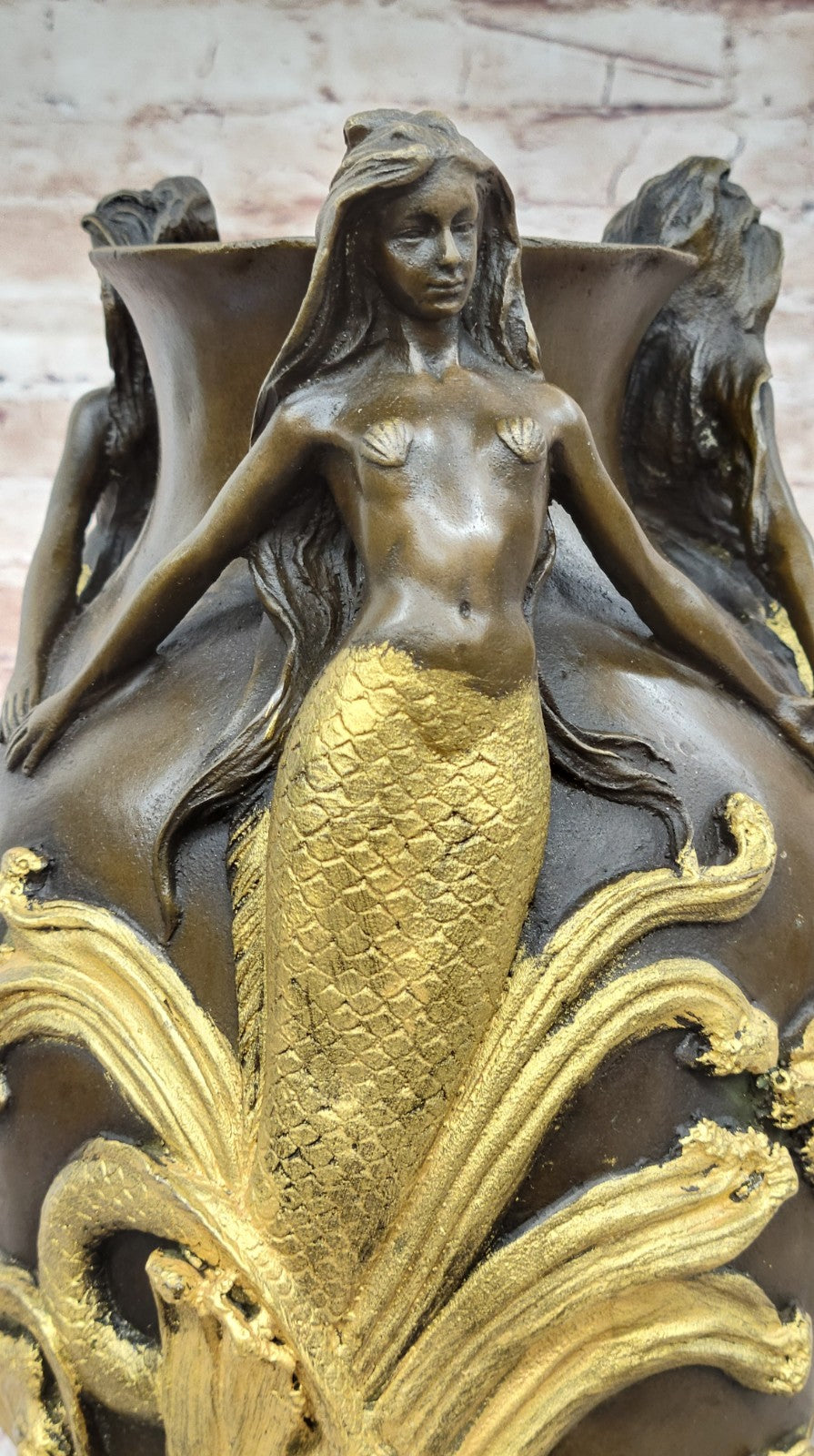 Bronze Sculpture Art Nouveau Gorgeous Detailed Vase Nude Artwork Figurine