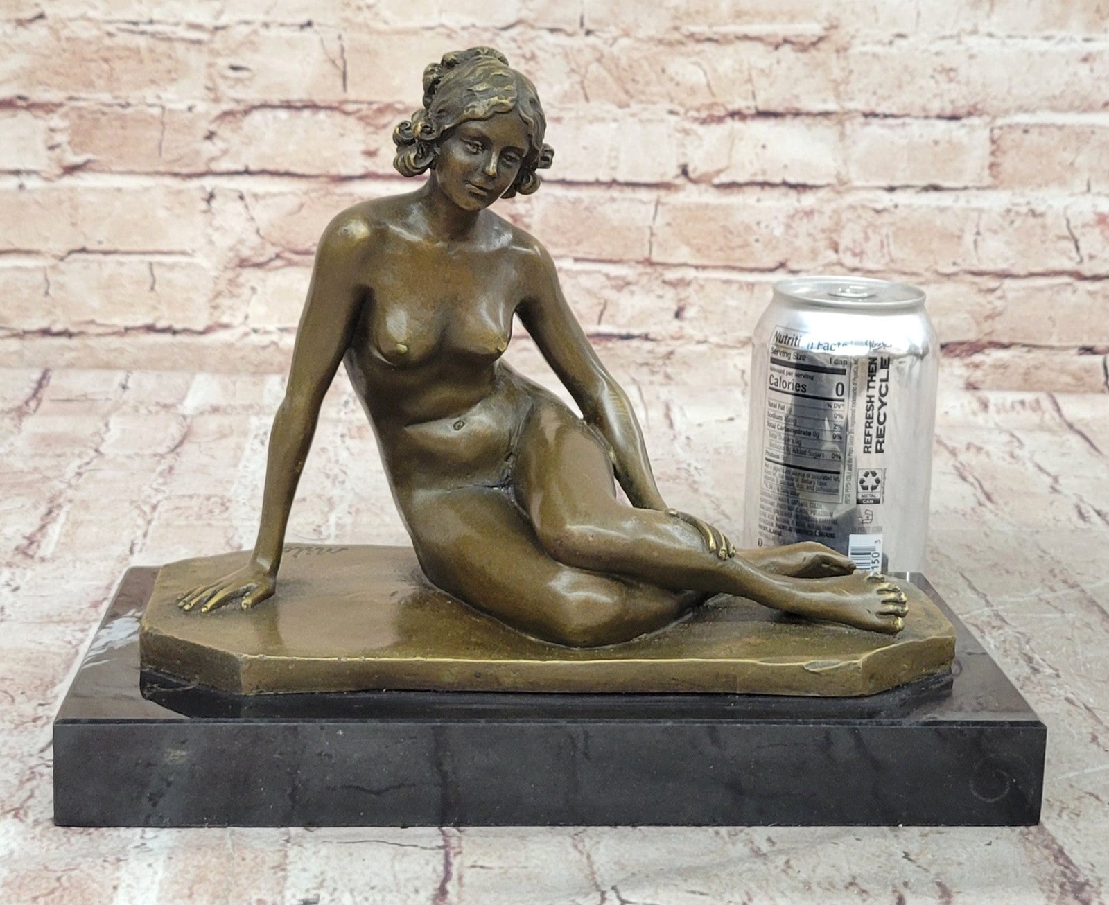 Vintage Art Nouveau Bronze & Marble Nude Victorian Lady Sculpture