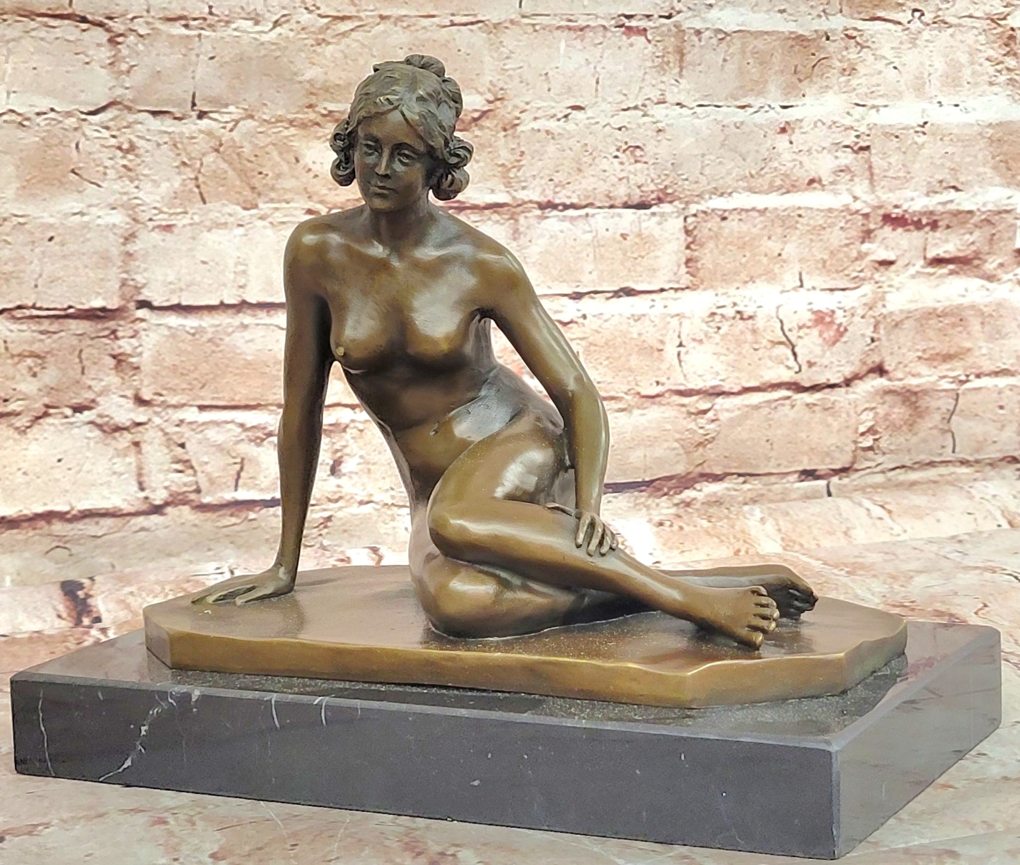 Vintage ART NOUVEAU Style BRONZE & MARBLE Victorian Lady EROTIC Nude STATUE ART