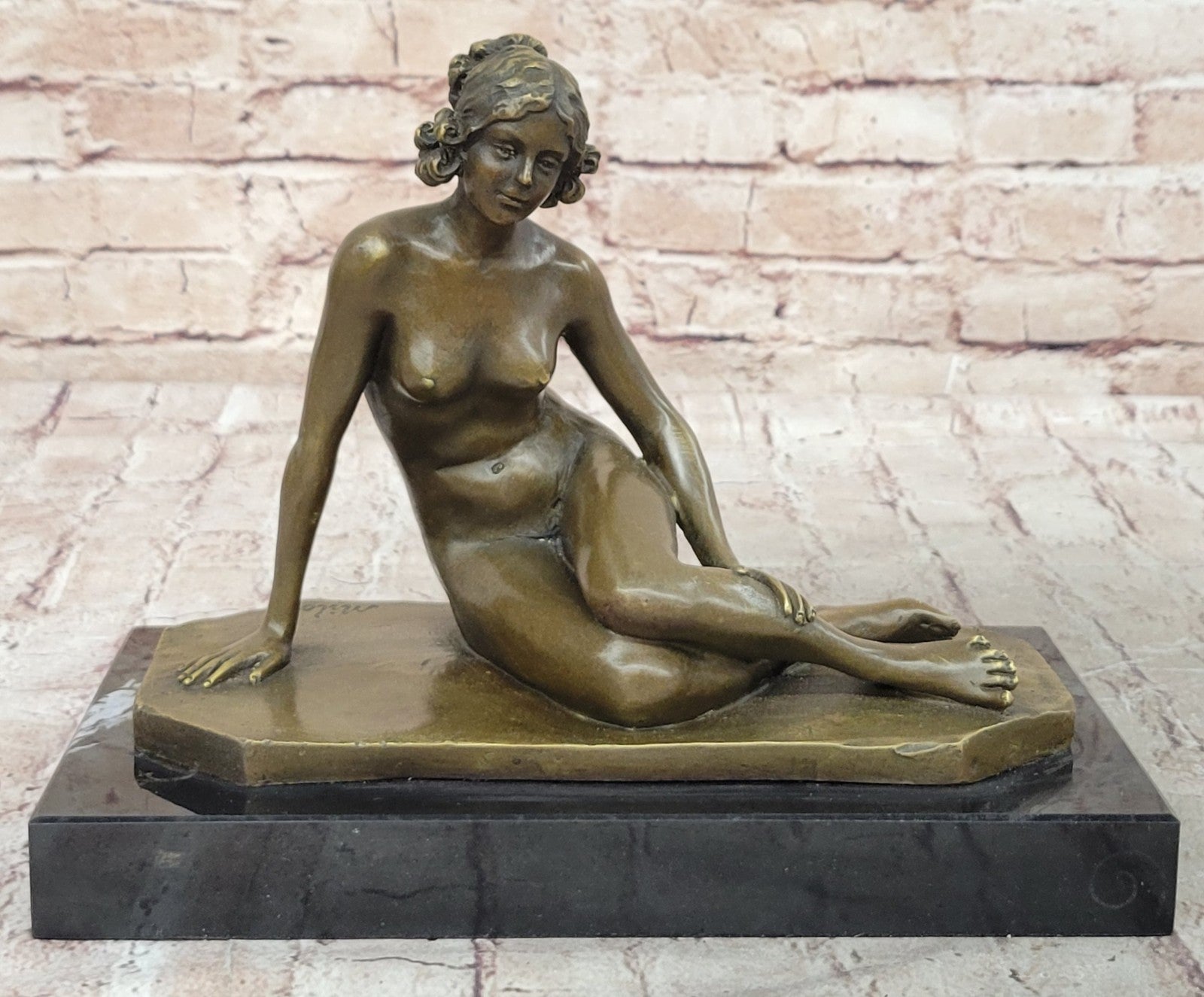Vintage ART NOUVEAU Style BRONZE & MARBLE Victorian Lady EROTIC Nude STATUE ART